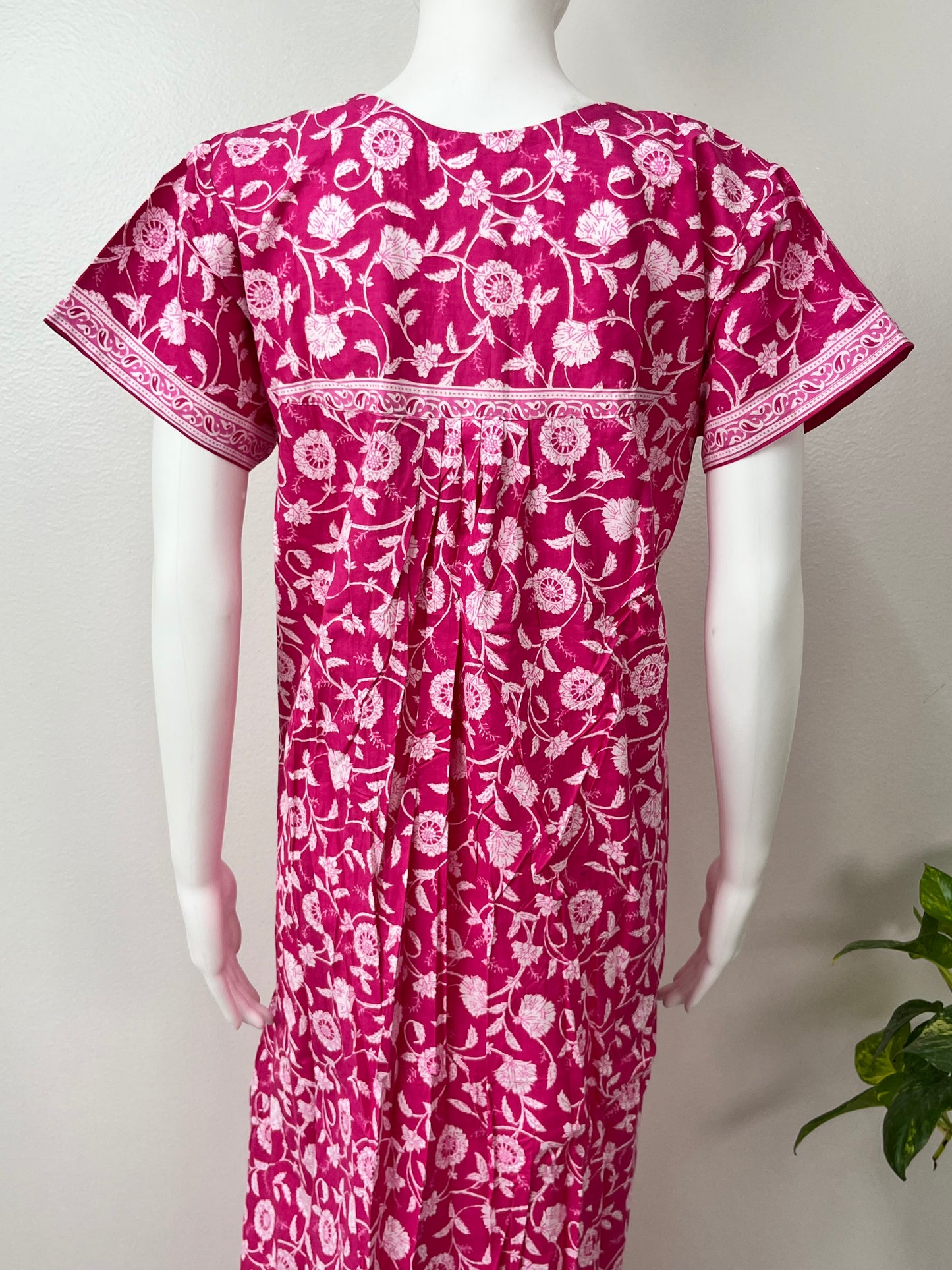 Pink 100% Cotton Pleated Women's Nighty