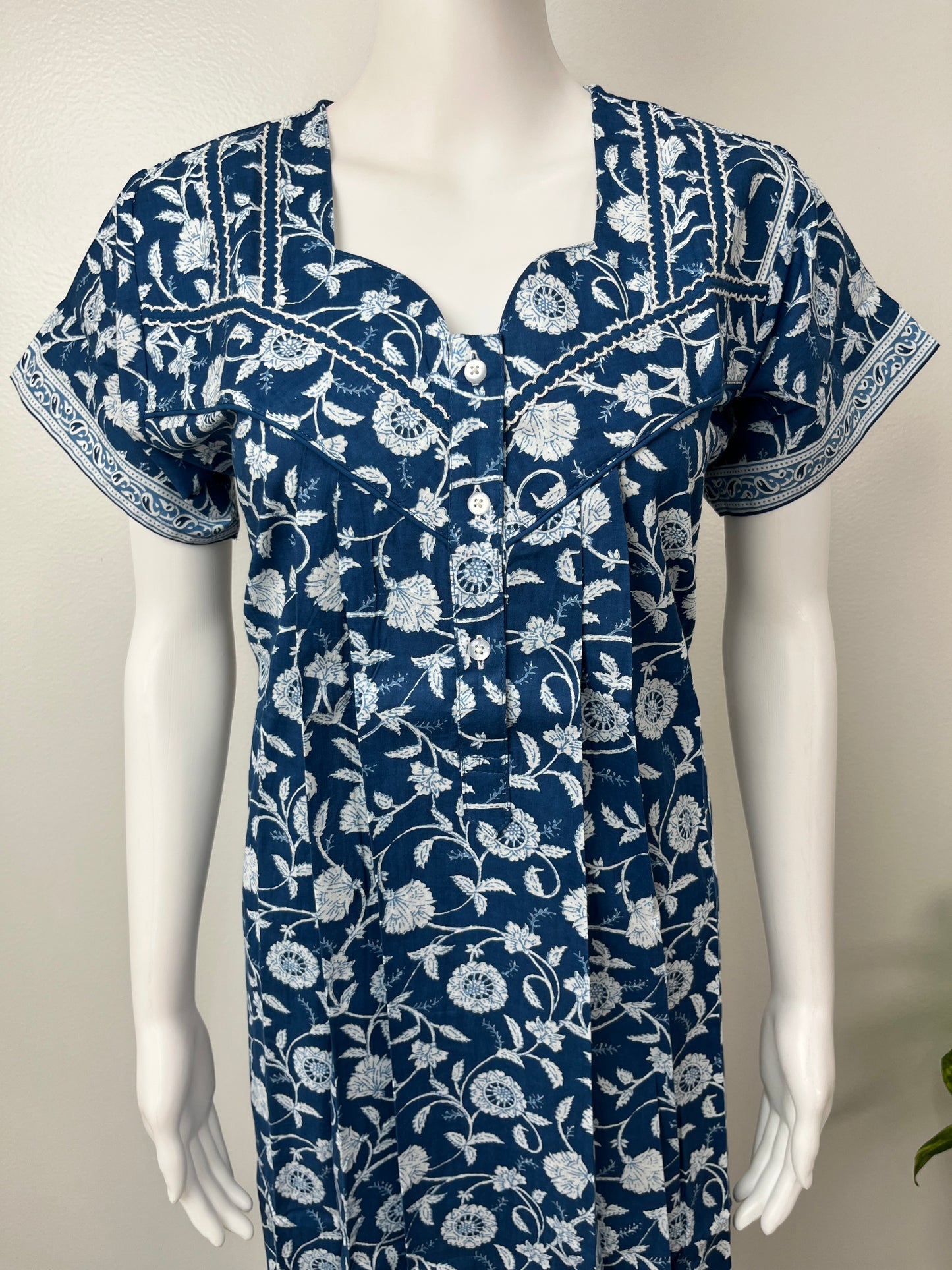 Royal Blue Pure Cotton Nightgown Soft & Comfortable