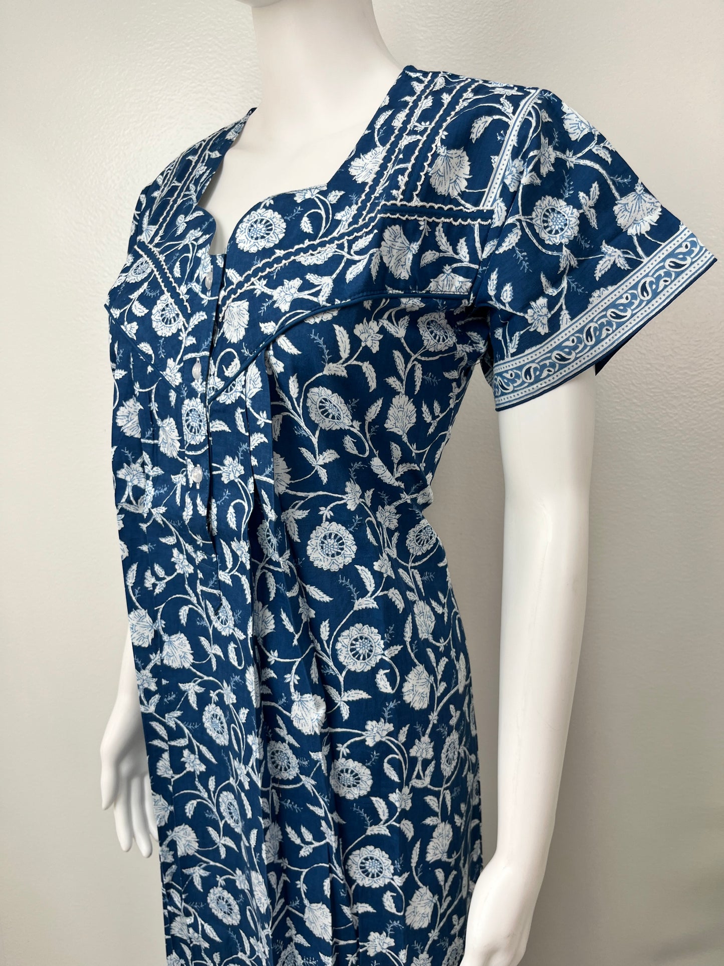 Royal Blue Pure Cotton Nightgown Soft & Comfortable