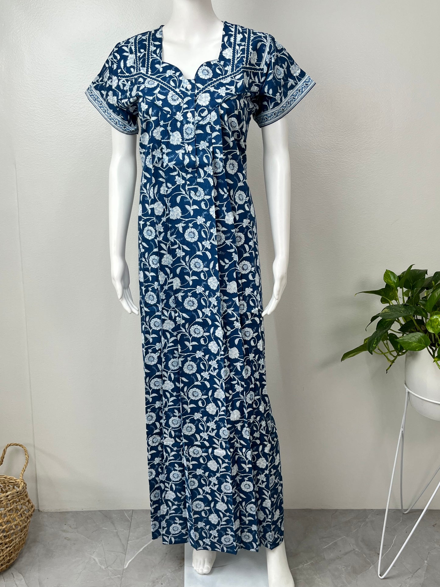 Royal Blue Pure Cotton Nightgown Soft & Comfortable