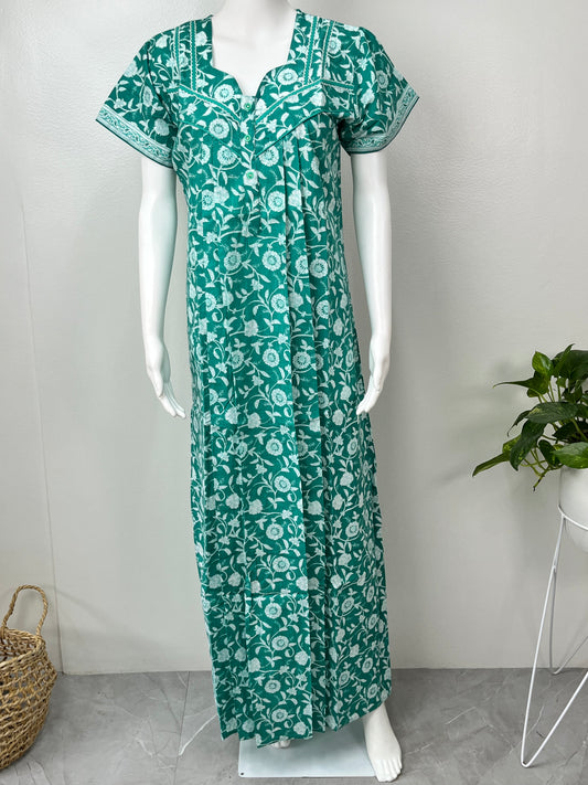 Sea Green Pure Cotton Nighty for Women