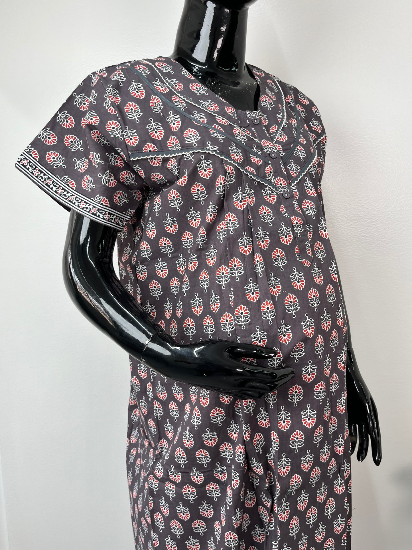 Grey Soft & Breathable Cotton Feeding Gown