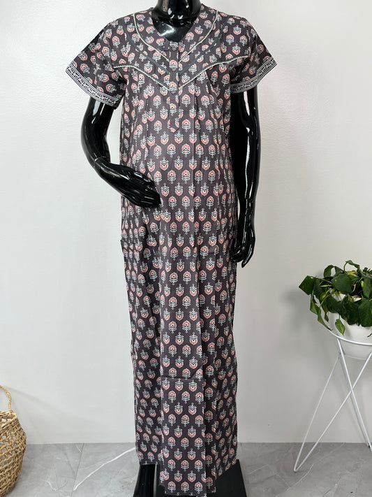 Grey Soft & Breathable Cotton Feeding Gown