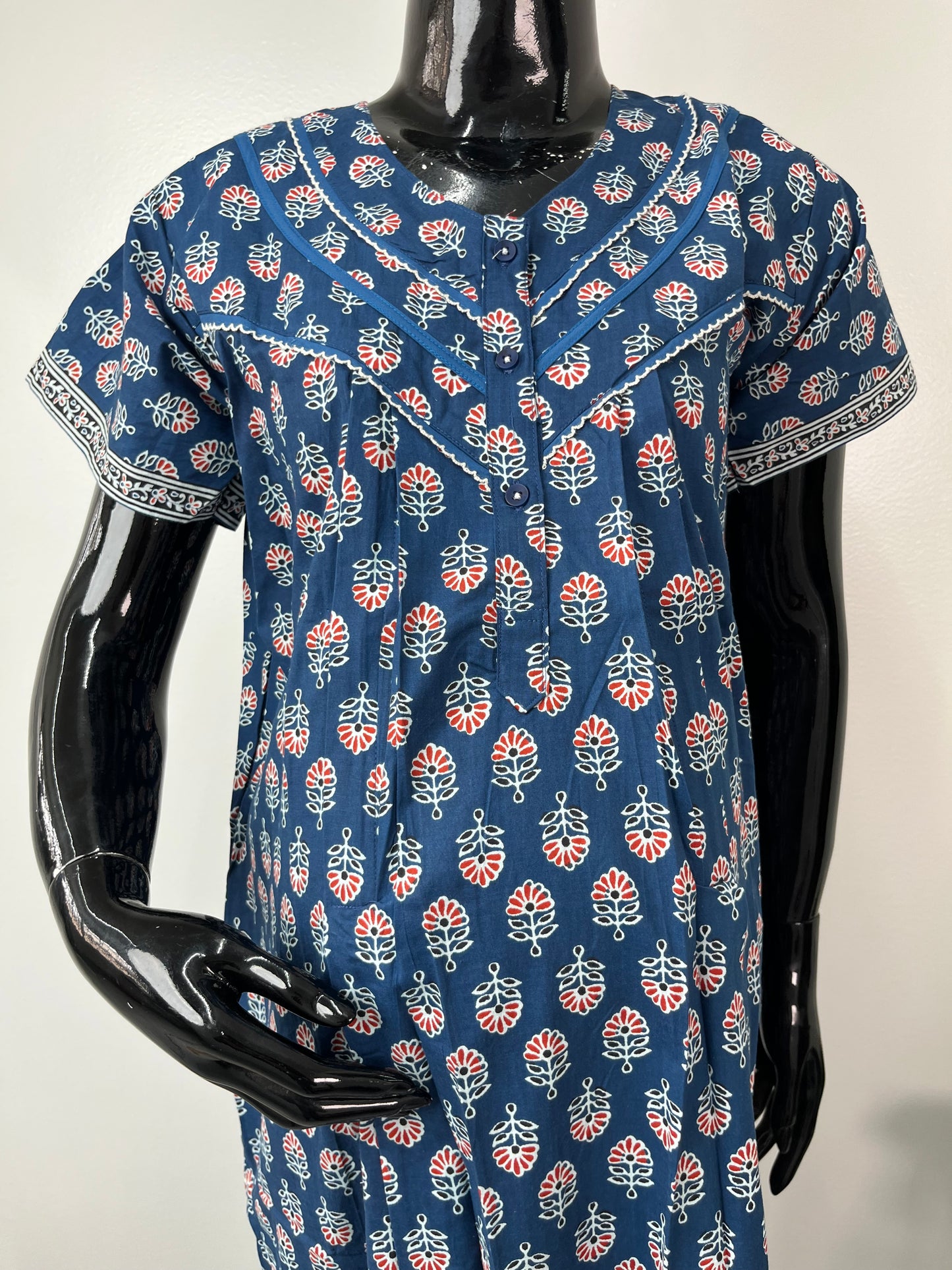 Royal Blue Soft & Breathable Pure Cotton Feeding Gown