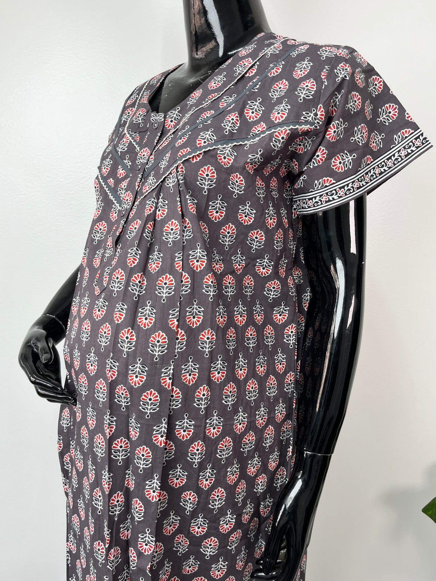 Grey Soft & Breathable Cotton Feeding Gown