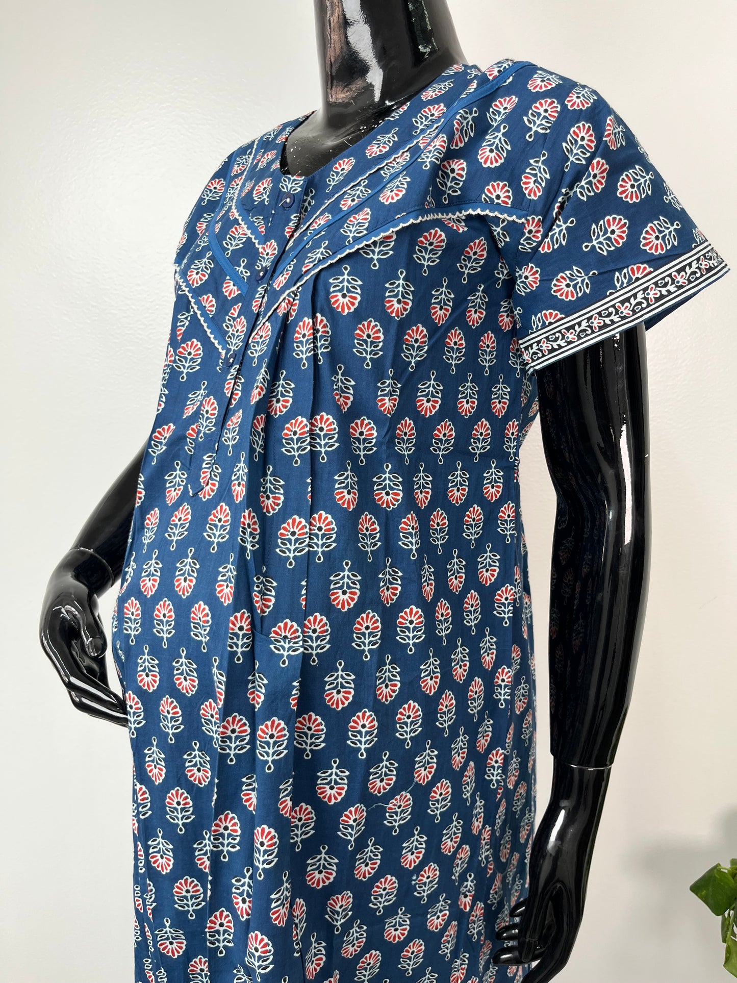 Royal Blue Soft & Breathable Pure Cotton Feeding Gown