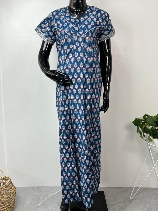 Royal Blue Soft & Breathable Pure Cotton Feeding Gown