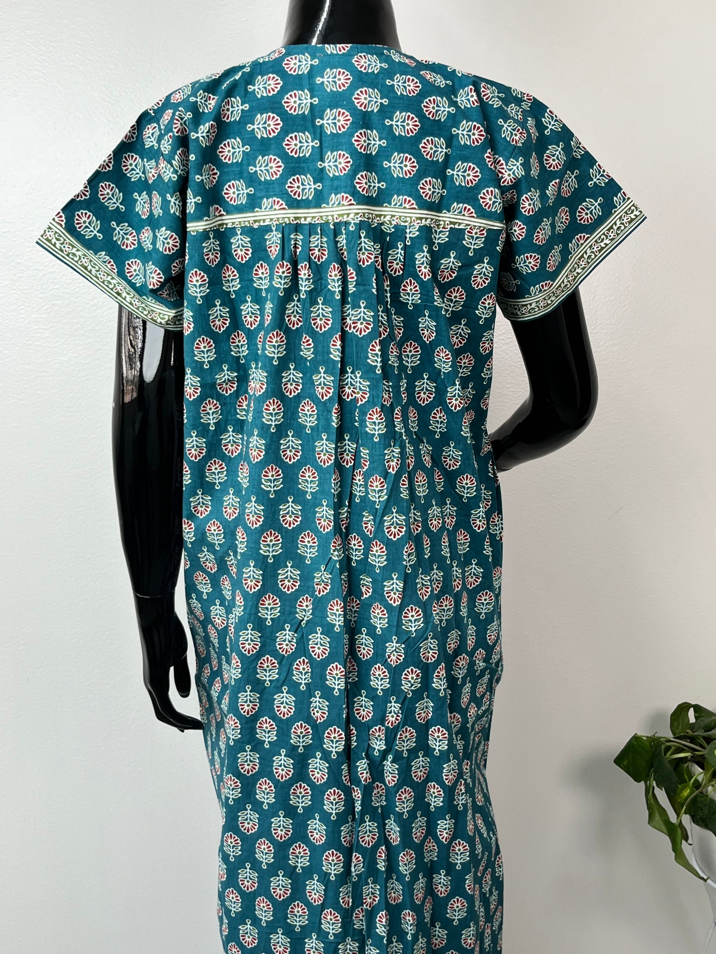 Feeding Gown for Women Teal Blue with Print