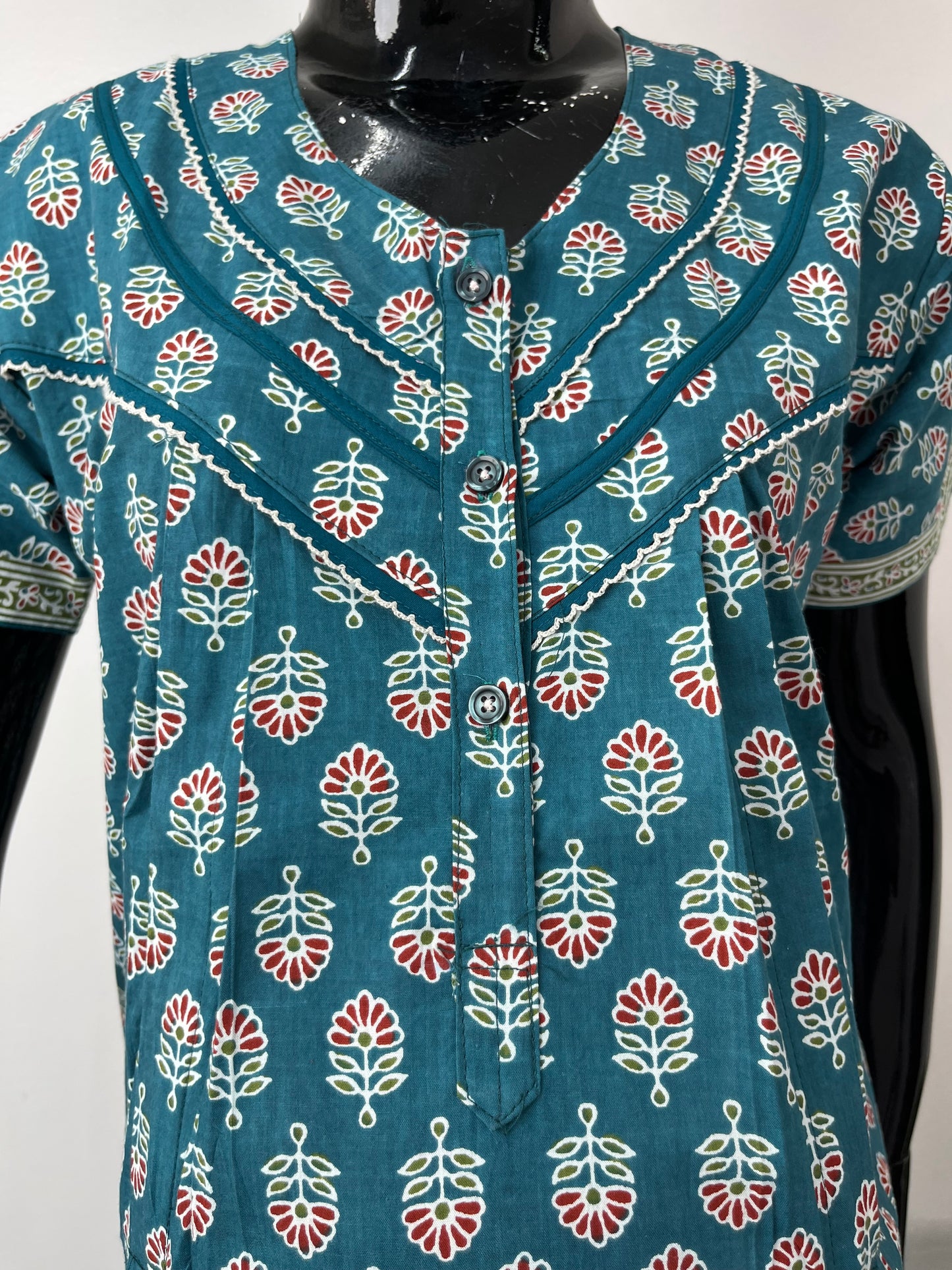 Feeding Gown for Women Teal Blue with Print