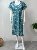 Turquoise Knee-Length Printed Pure Cotton Nightgown Soft & Comfortable