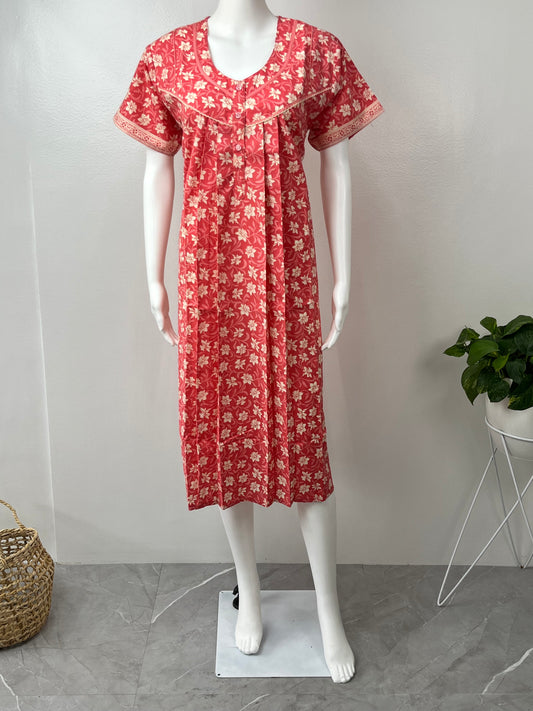 Orange Knee-Length 100% Pure Cotton Nighty for Women