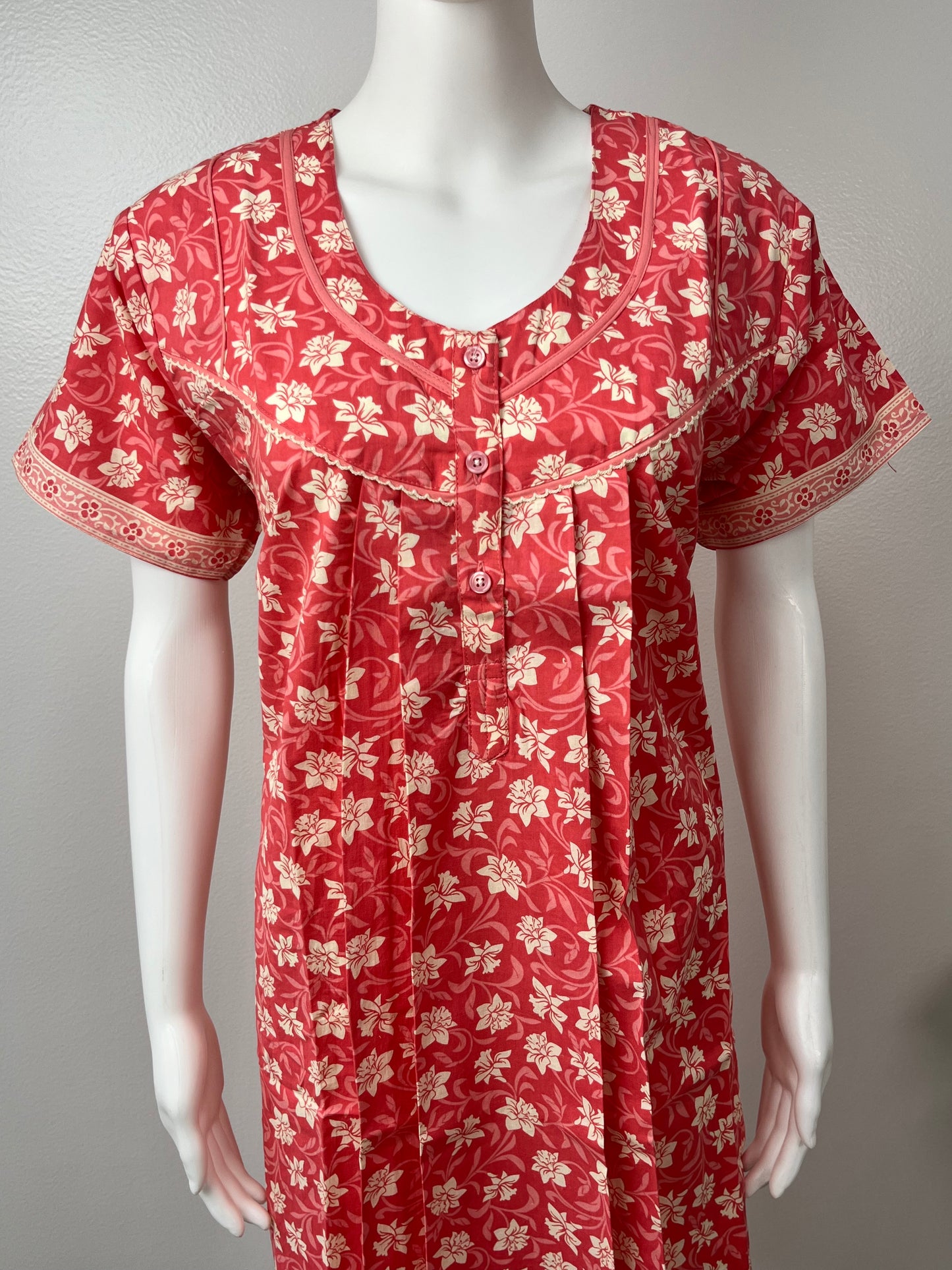 Orange Knee-Length 100% Pure Cotton Nighty for Women