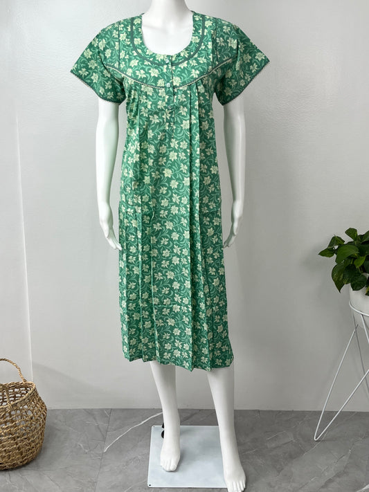 Green Knee-Length 100% Cotton Nighty for Women