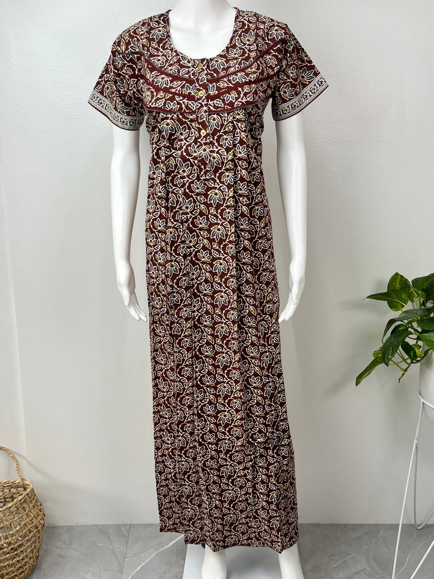 Maroon 100% Cotton Nightgown Soft & Comfortable