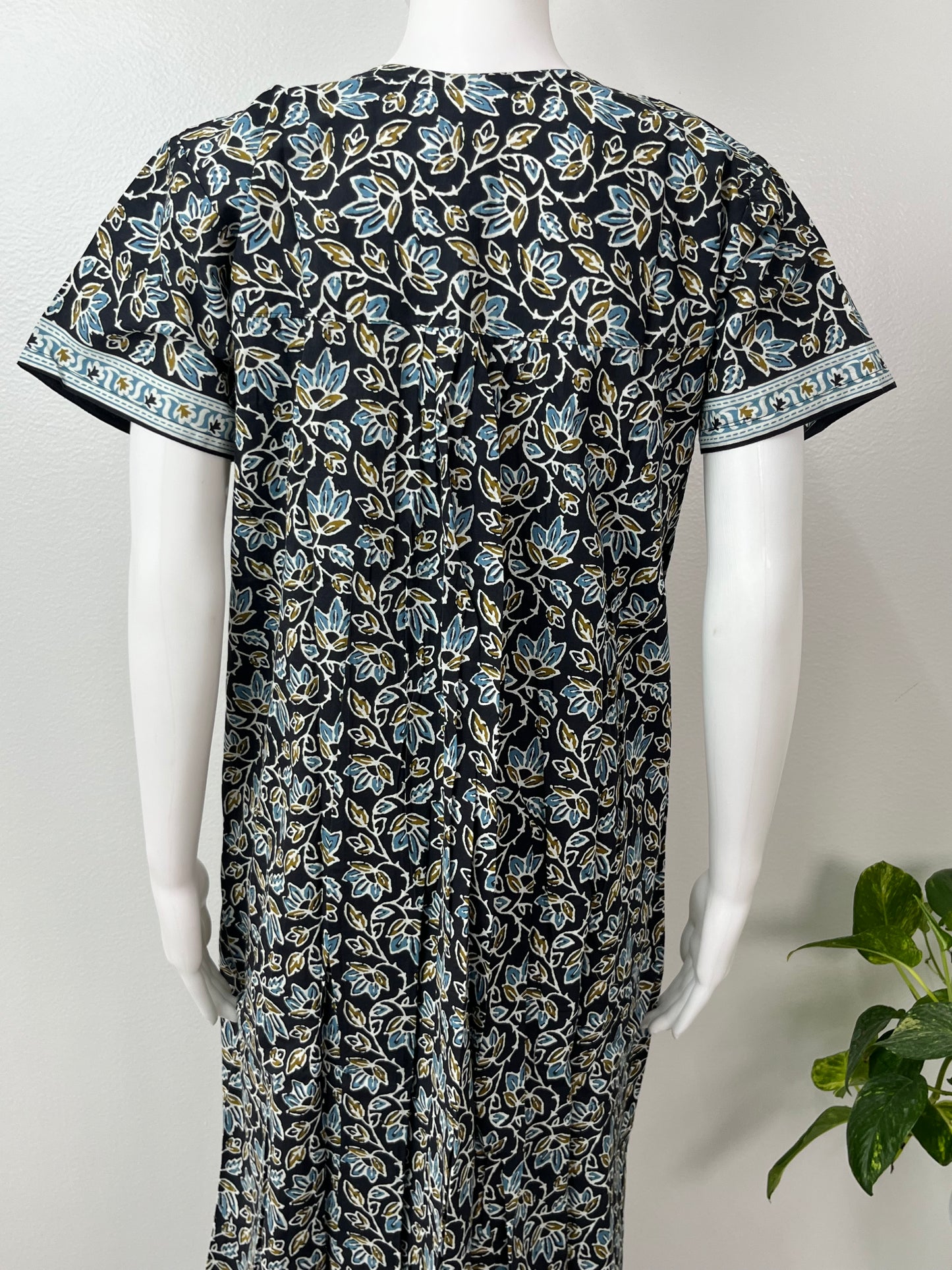 Black Pure Cotton Nighty with Contrast Print