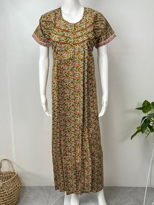 Olive Green 100% Cotton Women's Nightgown