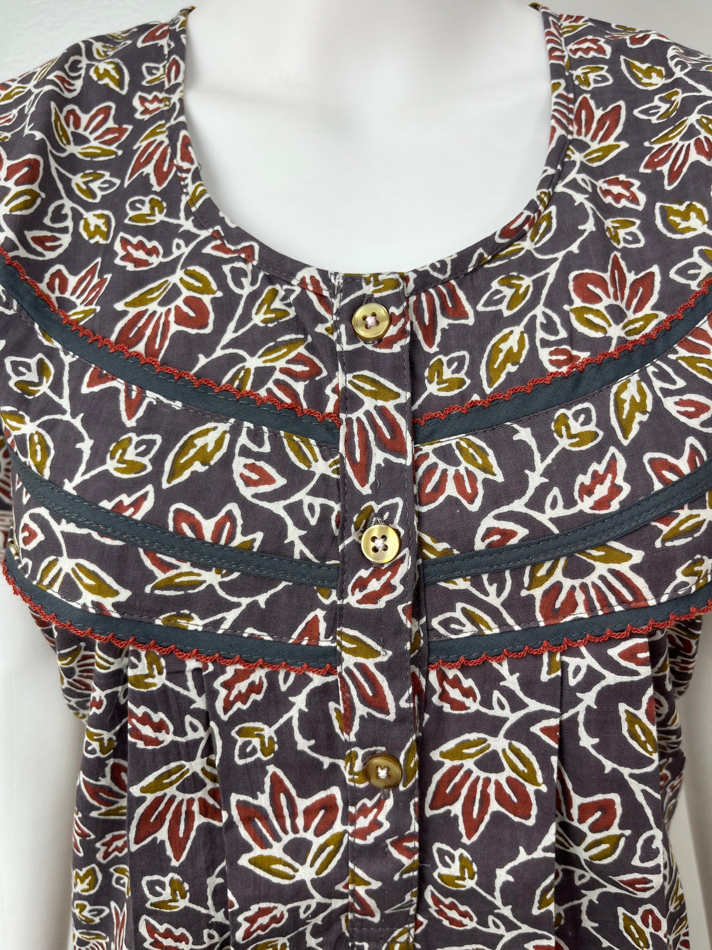 Grey Pleated 100% Cotton Nighty with Print
