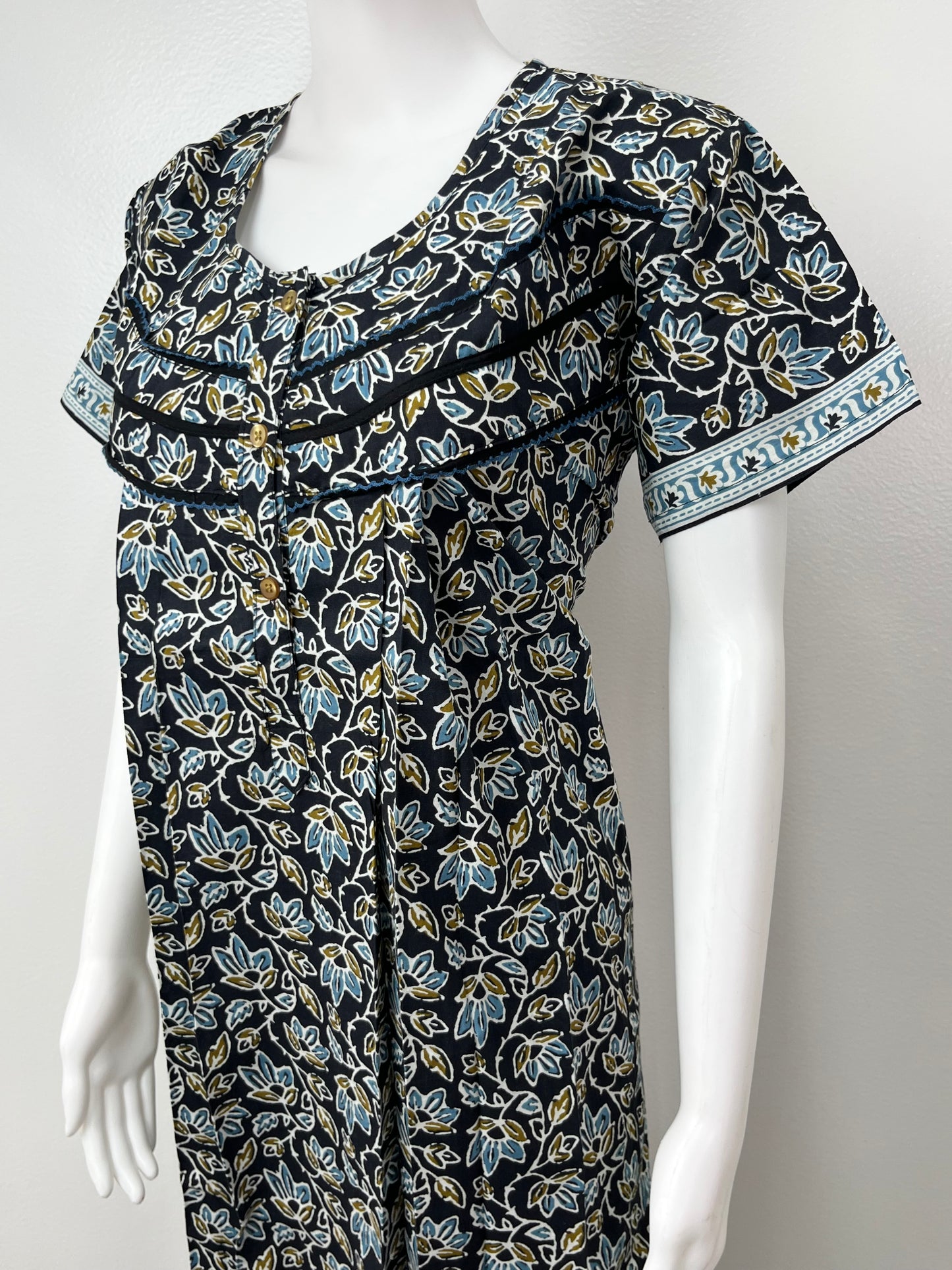 Black Pure Cotton Nighty with Contrast Print