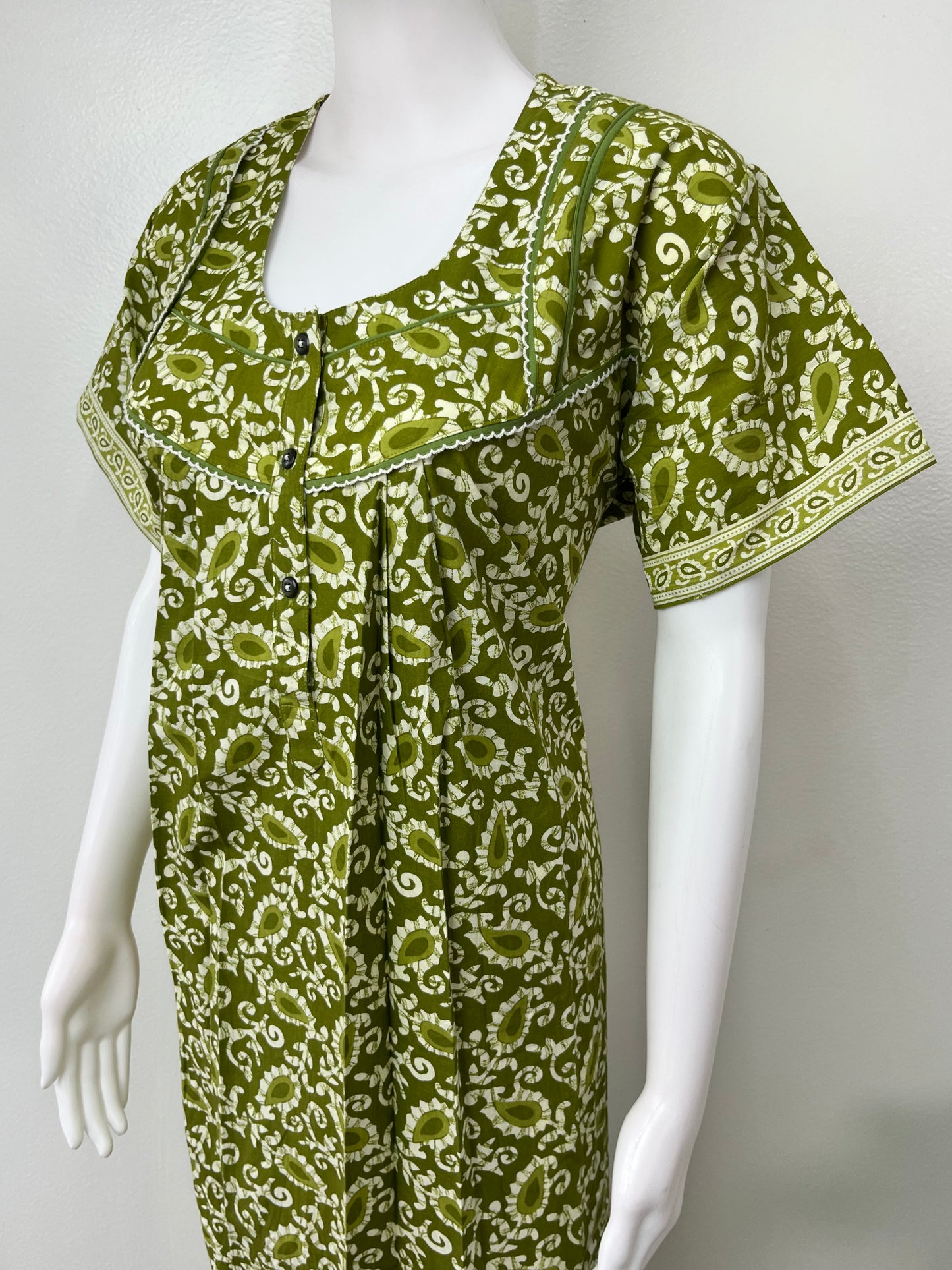Olive Green Pure Cotton Nighty Elegant & Comfortable