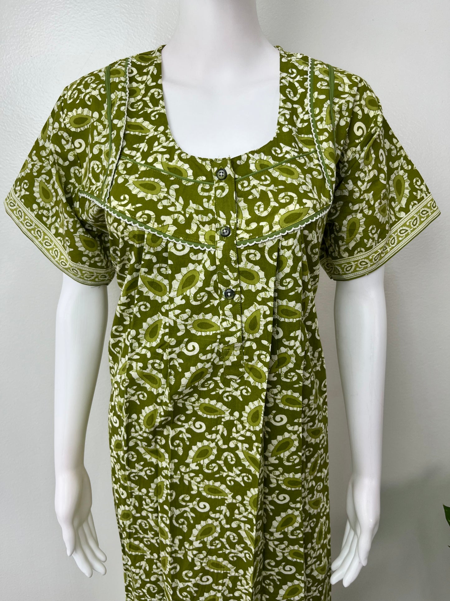 Olive Green Pure Cotton Nighty Elegant & Comfortable
