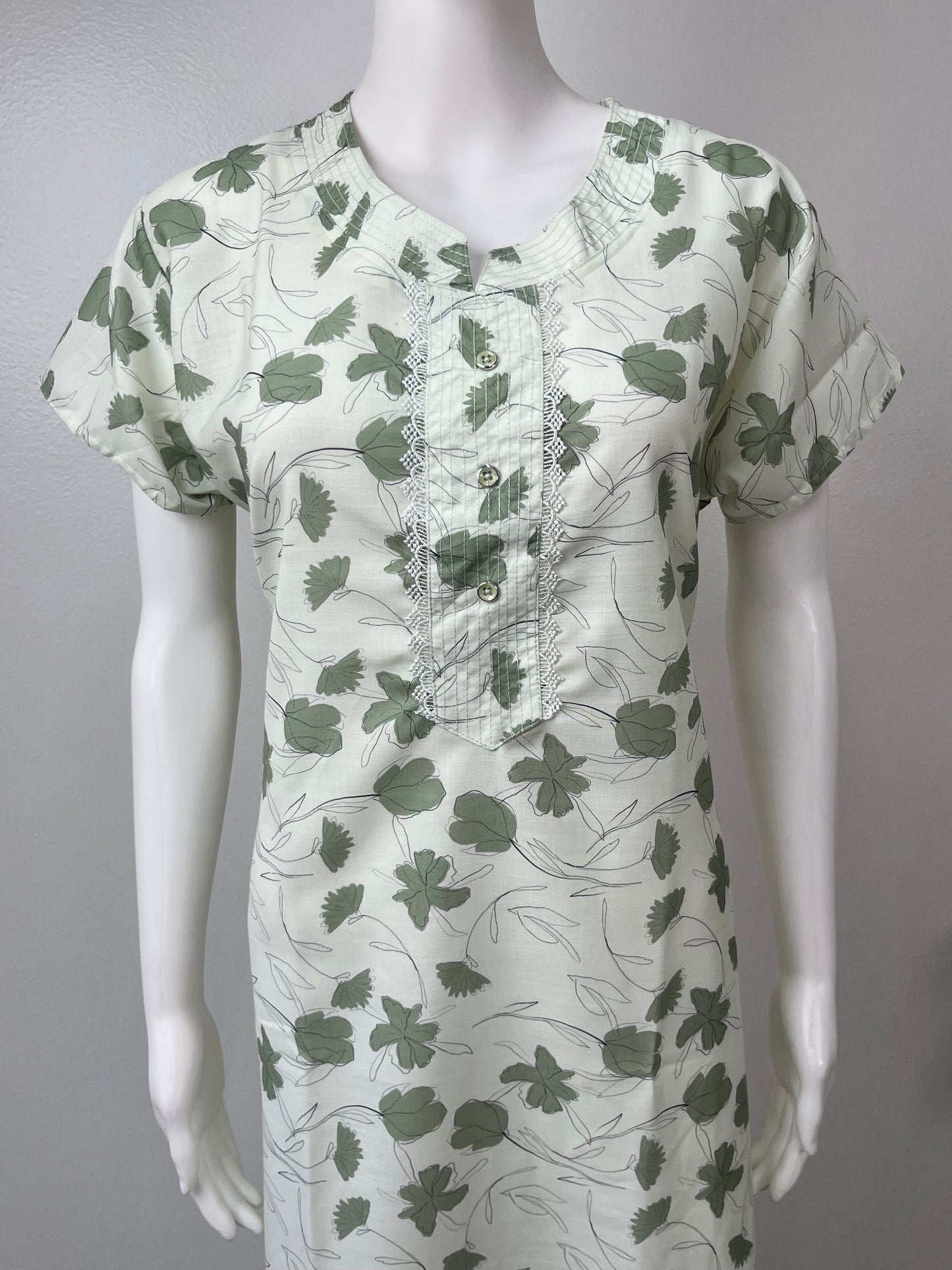 Mint Green Printed 100% Cotton Nightgown Soft & Comfortable
