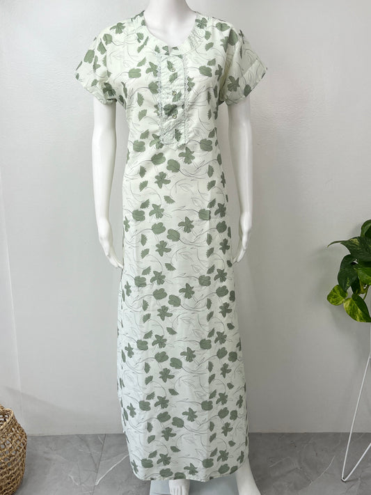 Mint Green Printed 100% Cotton Nightgown Soft & Comfortable