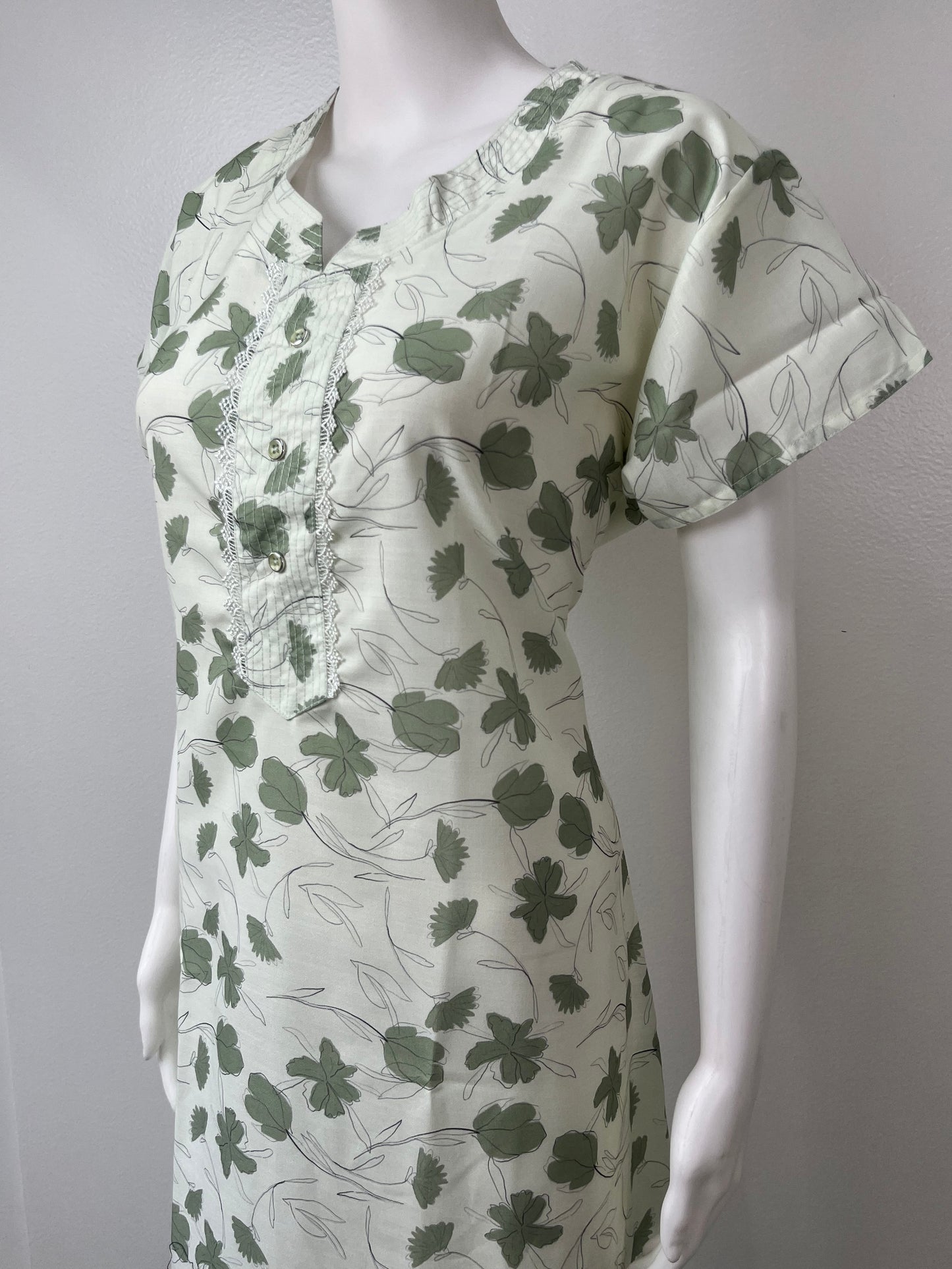 Mint Green Printed 100% Cotton Nightgown Soft & Comfortable
