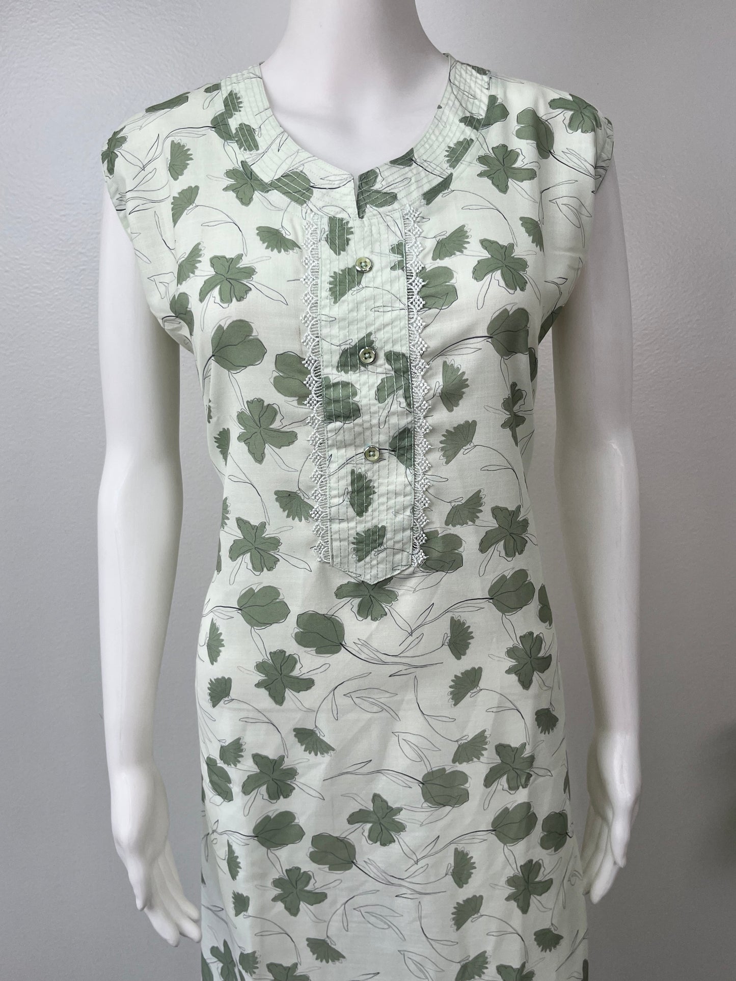 Light Green Sleeveless Pure Cotton Nighty for Women