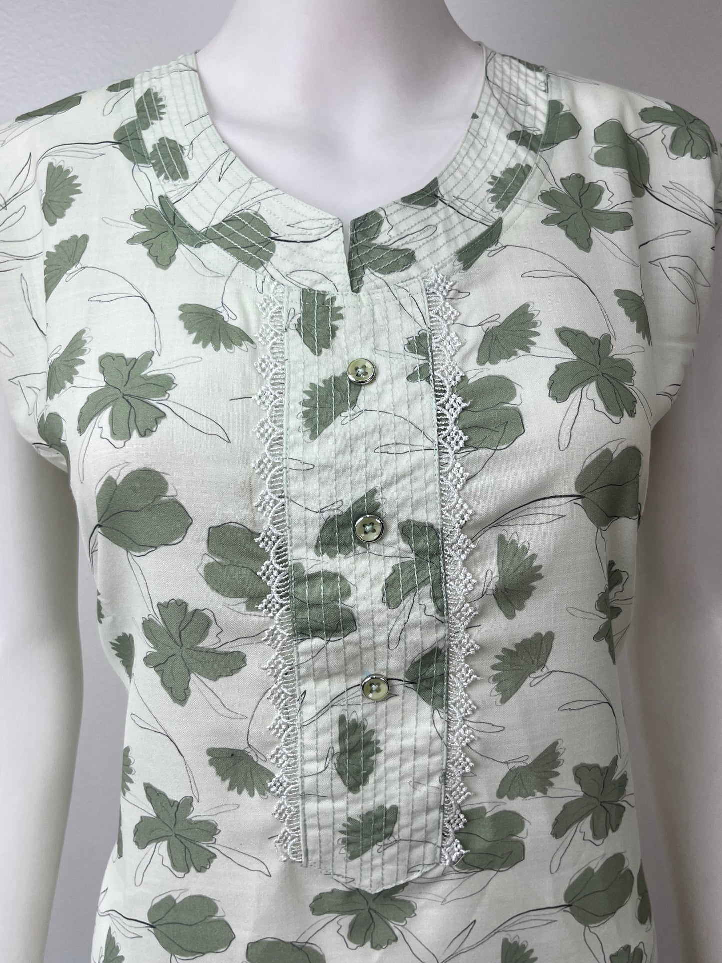 Light Green Sleeveless Pure Cotton Nighty for Women