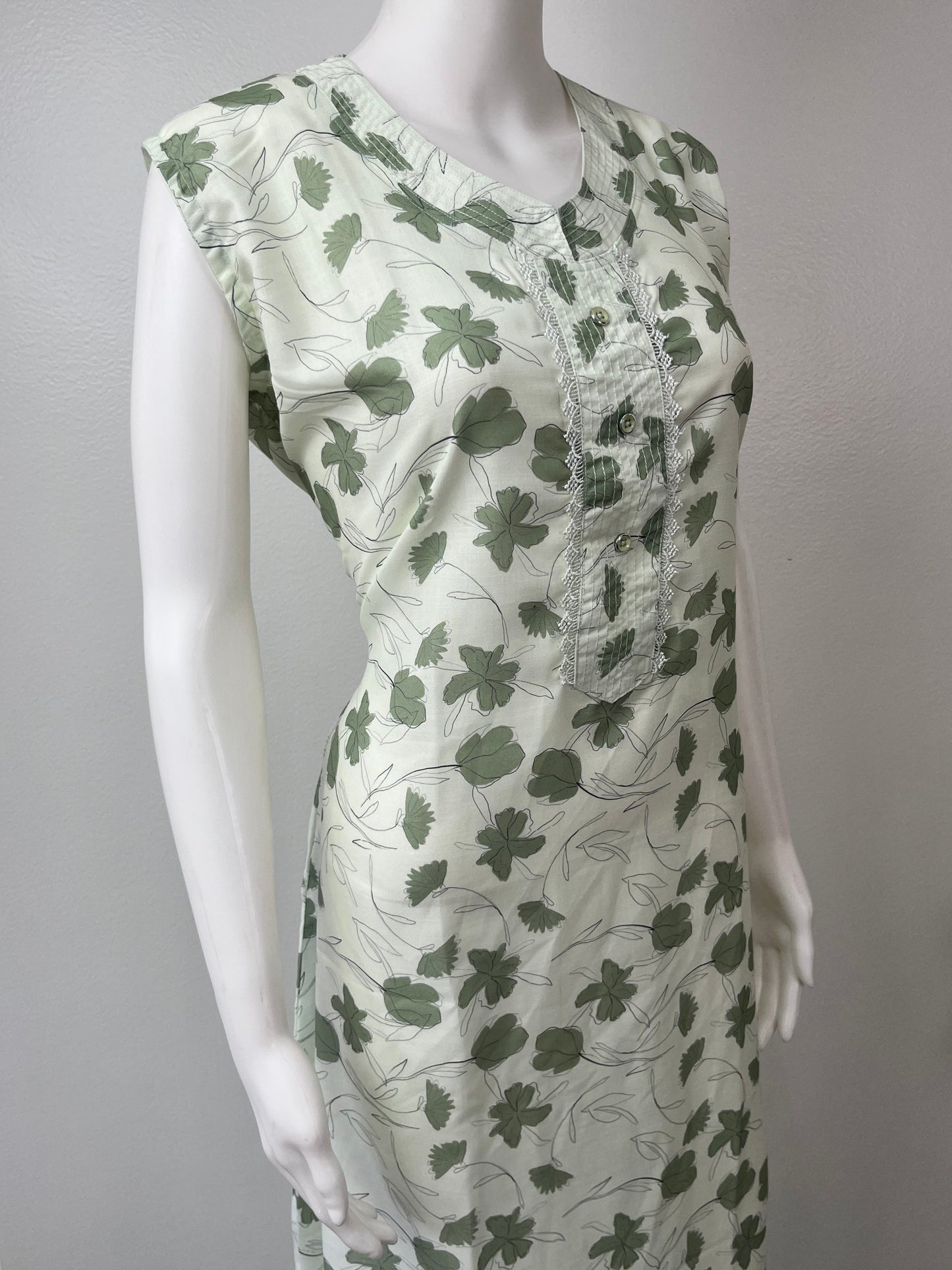 Light Green Sleeveless Pure Cotton Nighty for Women