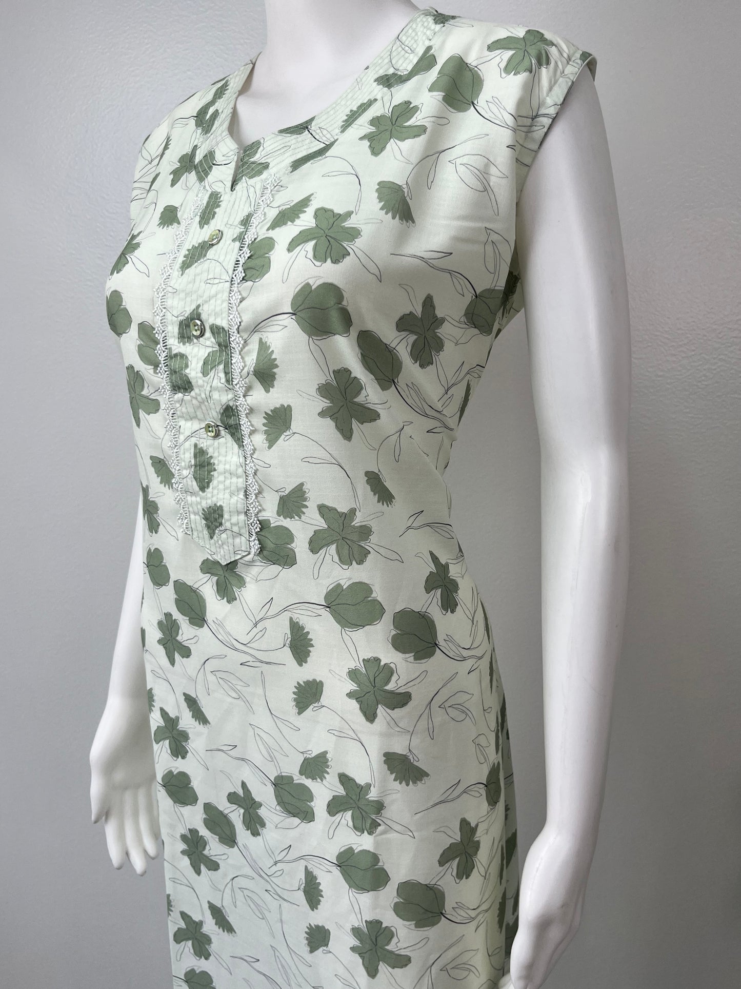 Light Green Sleeveless Pure Cotton Nighty for Women