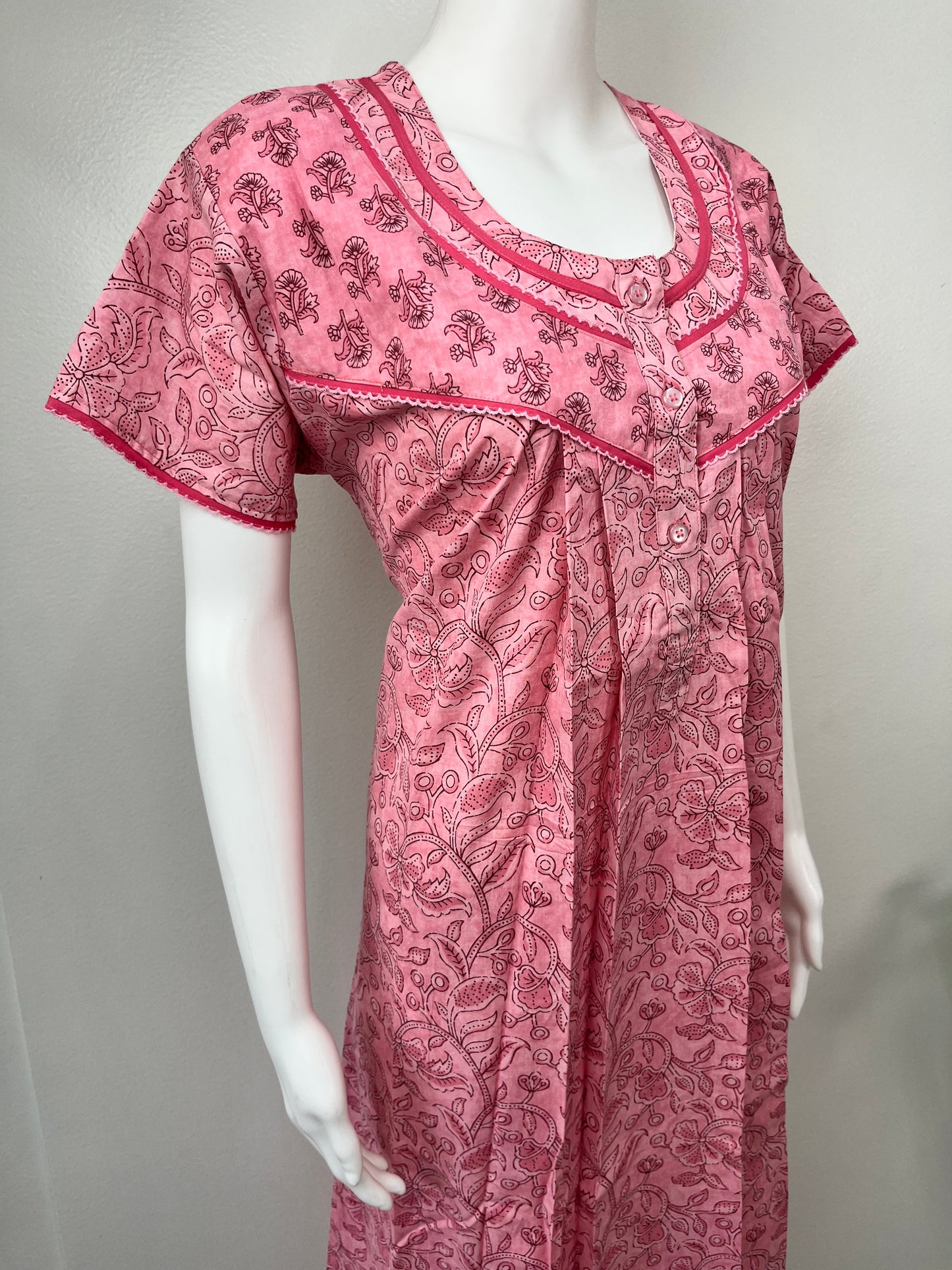 Peach Pleated Cotton Nightgown Soft & Comfortable
