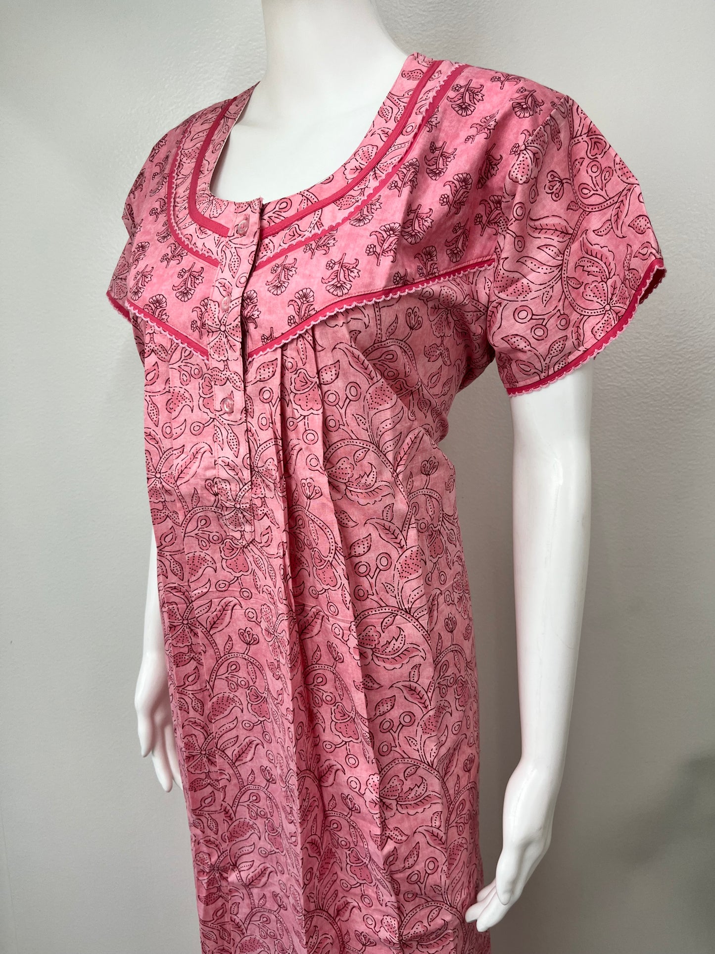 Peach Pleated Cotton Nightgown Soft & Comfortable