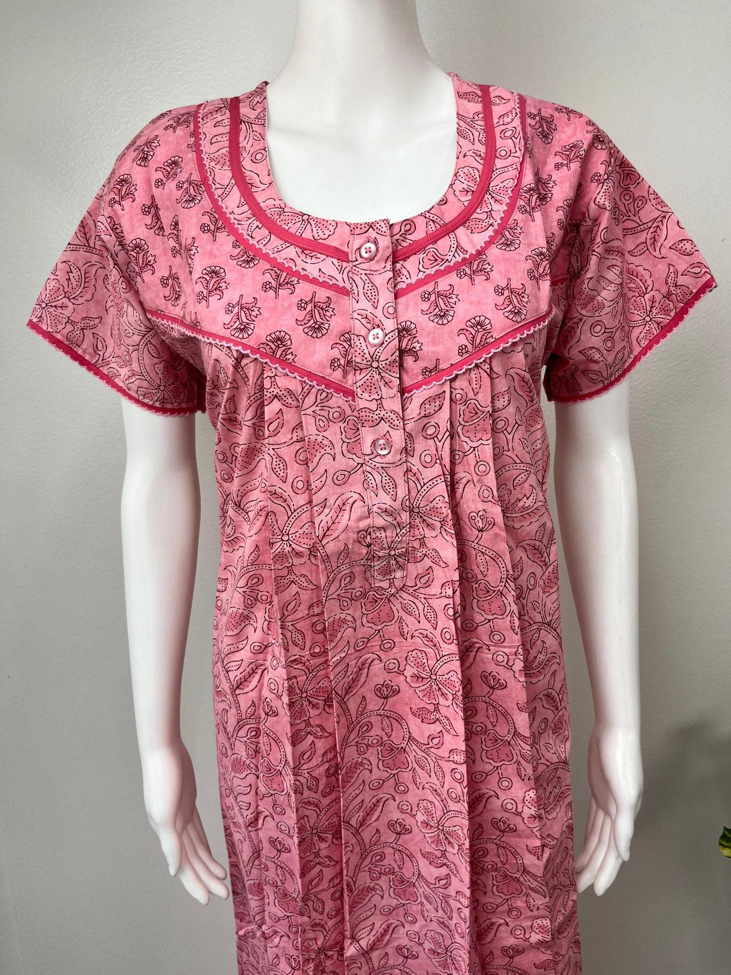 Peach Pleated Cotton Nightgown Soft & Comfortable