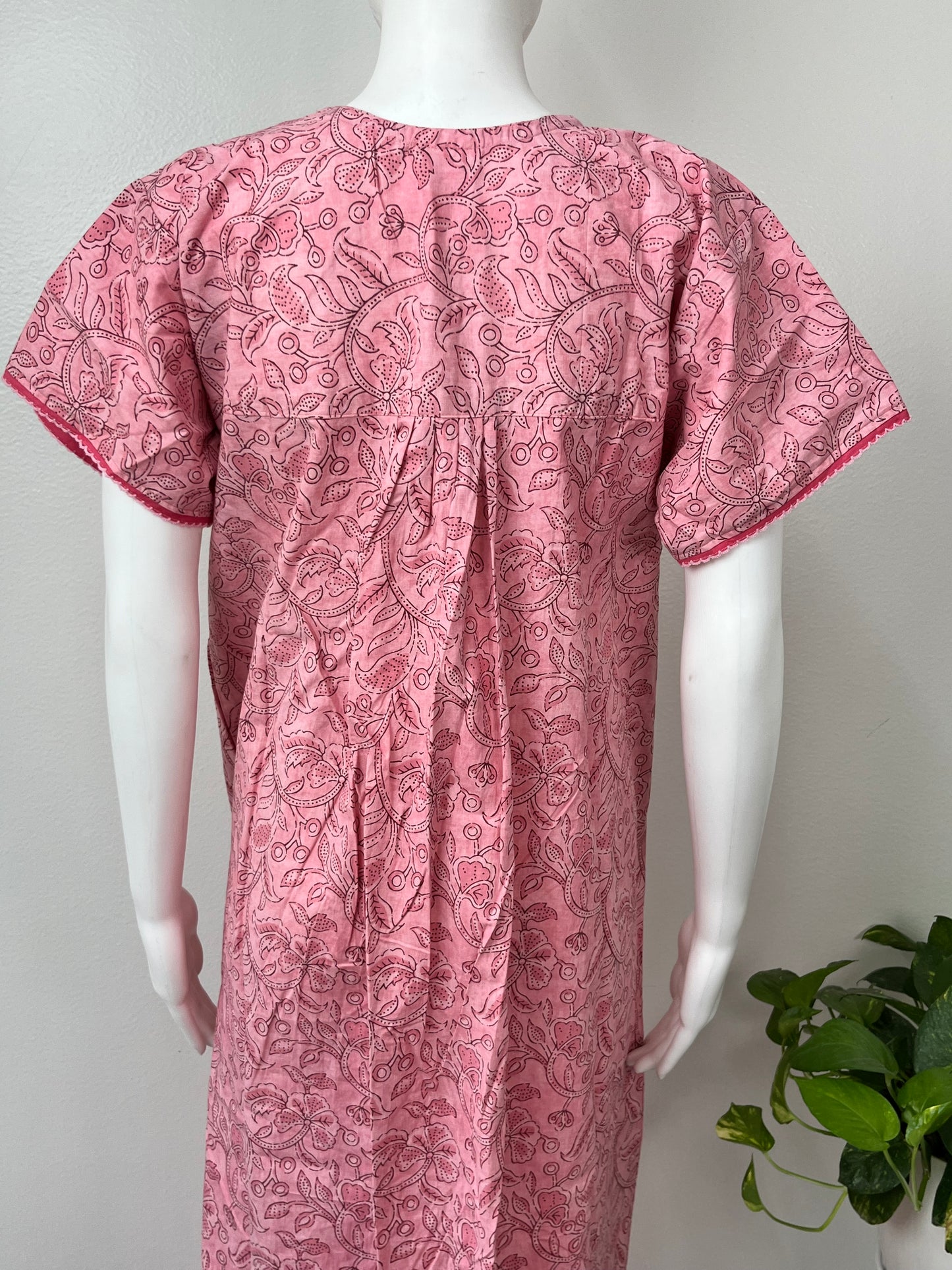 Peach Pleated Cotton Nightgown Soft & Comfortable