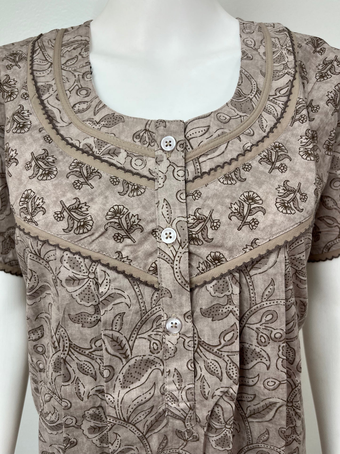 Grey Pure Cotton Nightgown with Embroidery