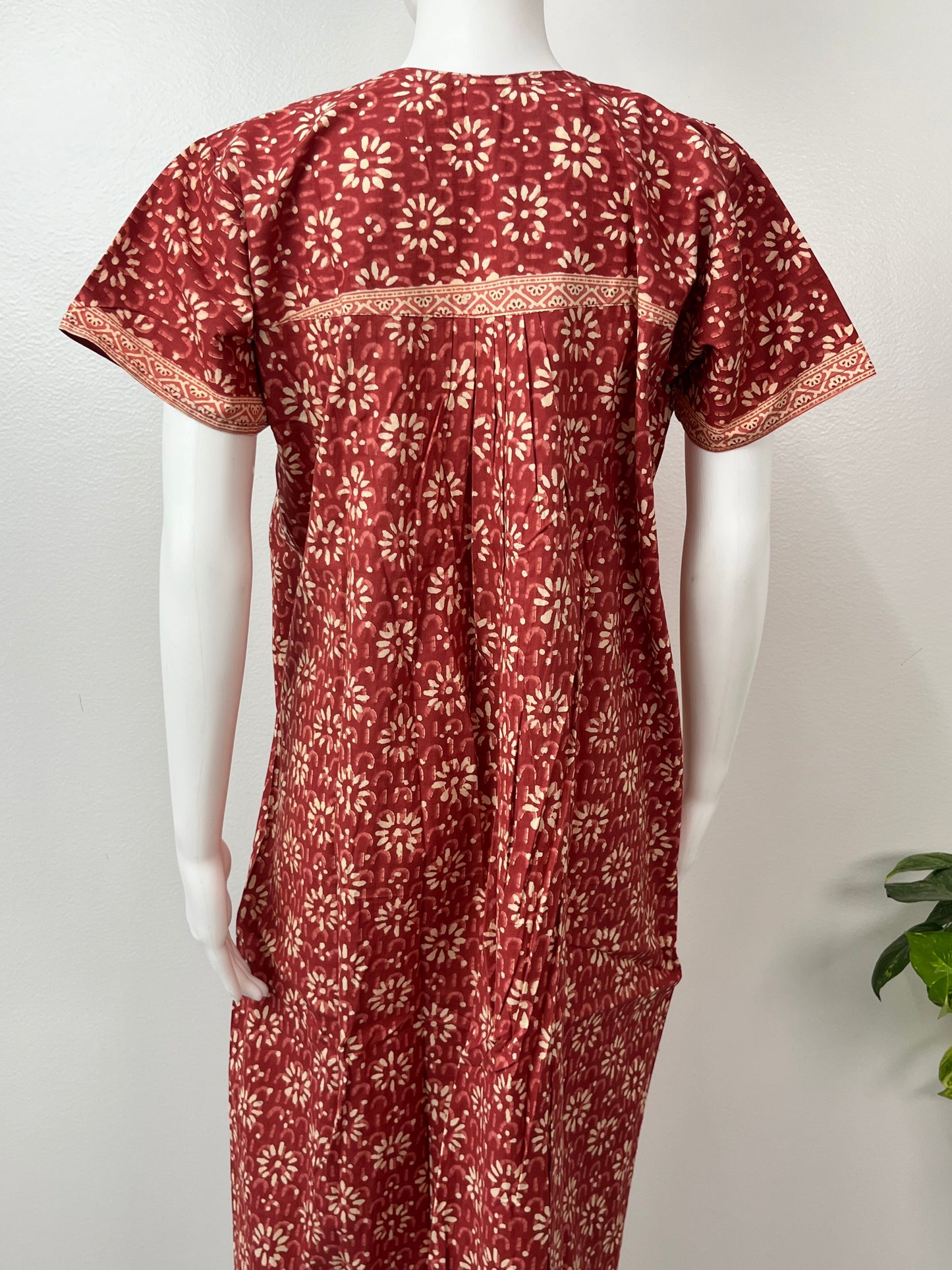 Red Pure Cotton Printed Nighty for Women