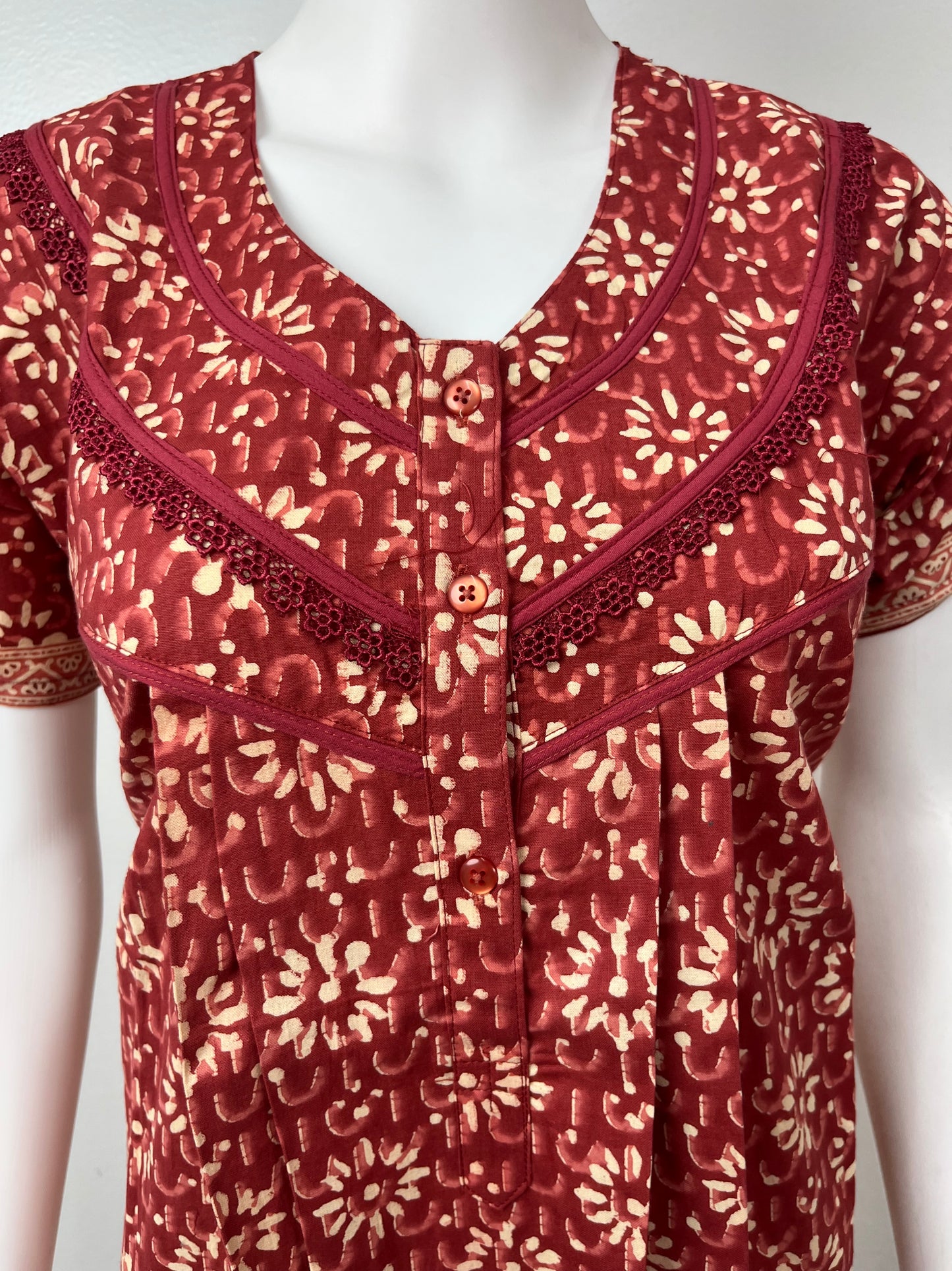 Red Pure Cotton Printed Nighty for Women
