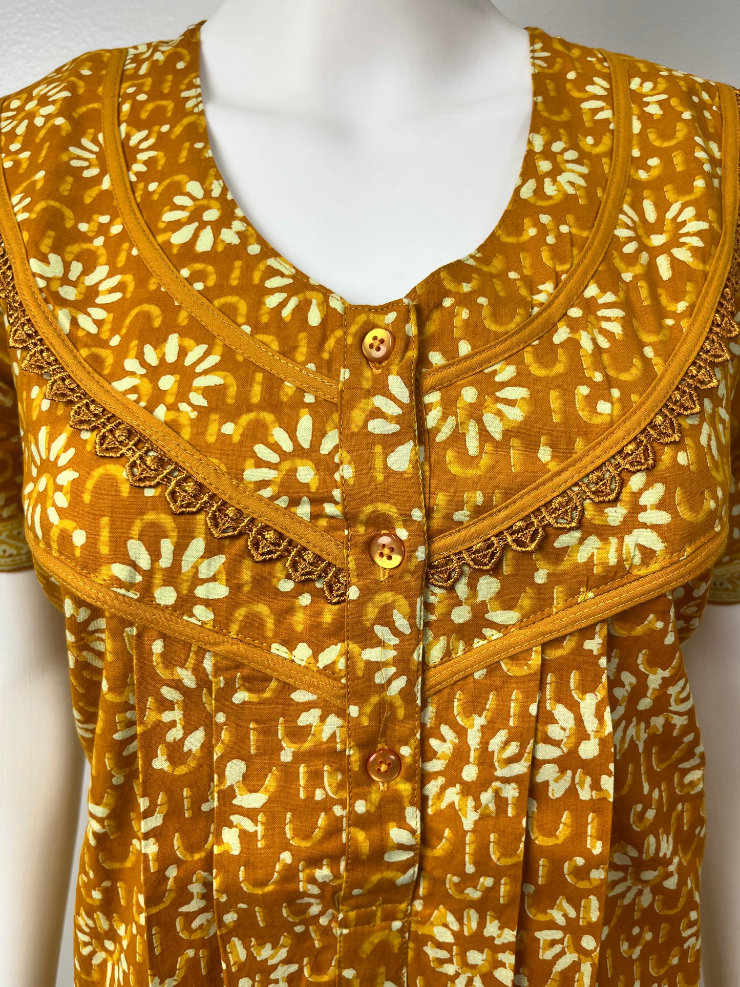 Mustard Pure Cotton Pleated Nighty for Women