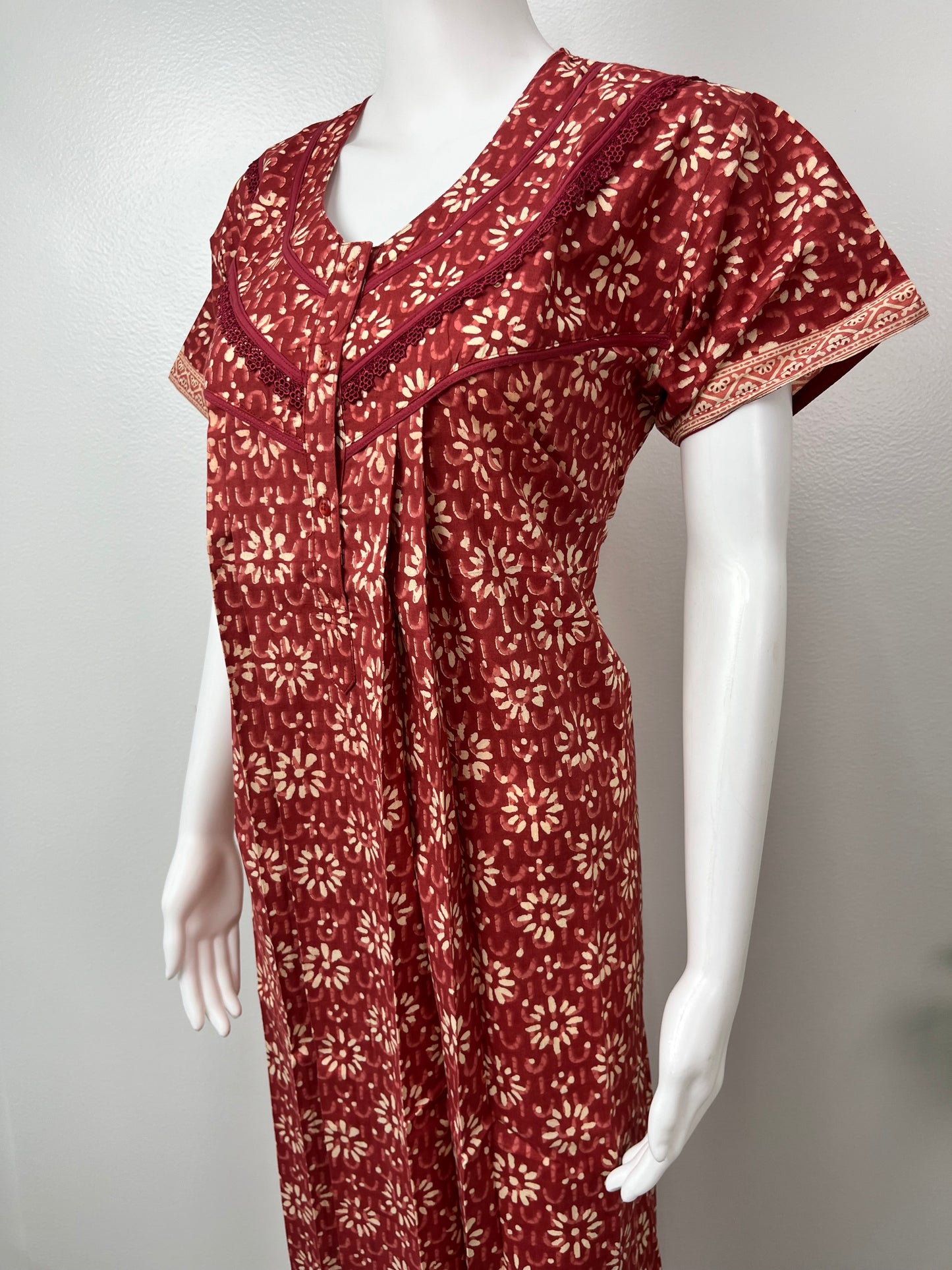 Red Pure Cotton Printed Nighty for Women