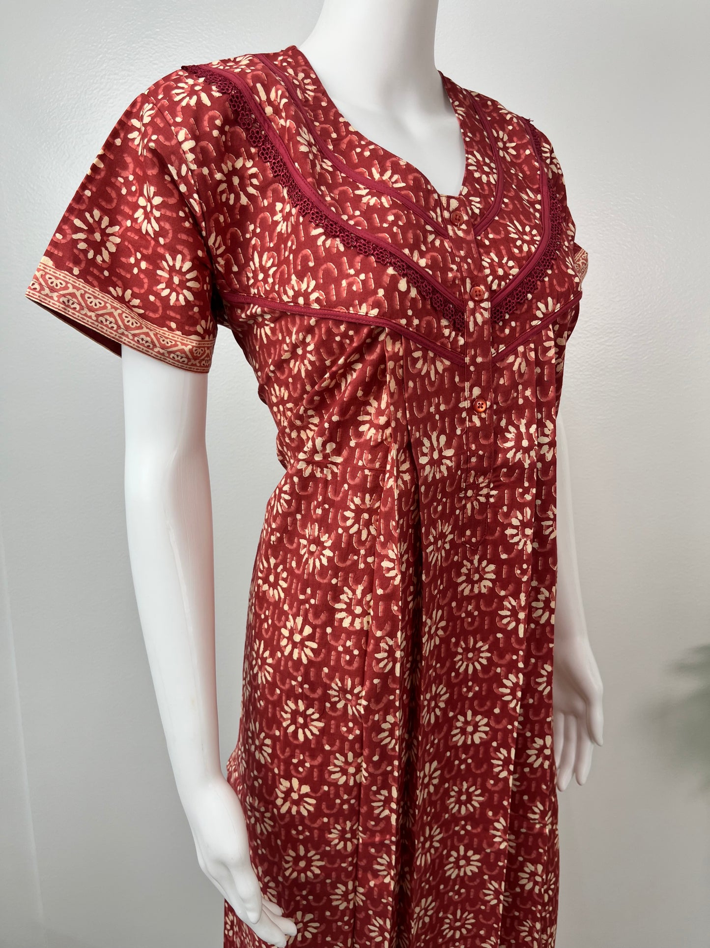 Red Pure Cotton Printed Nighty for Women