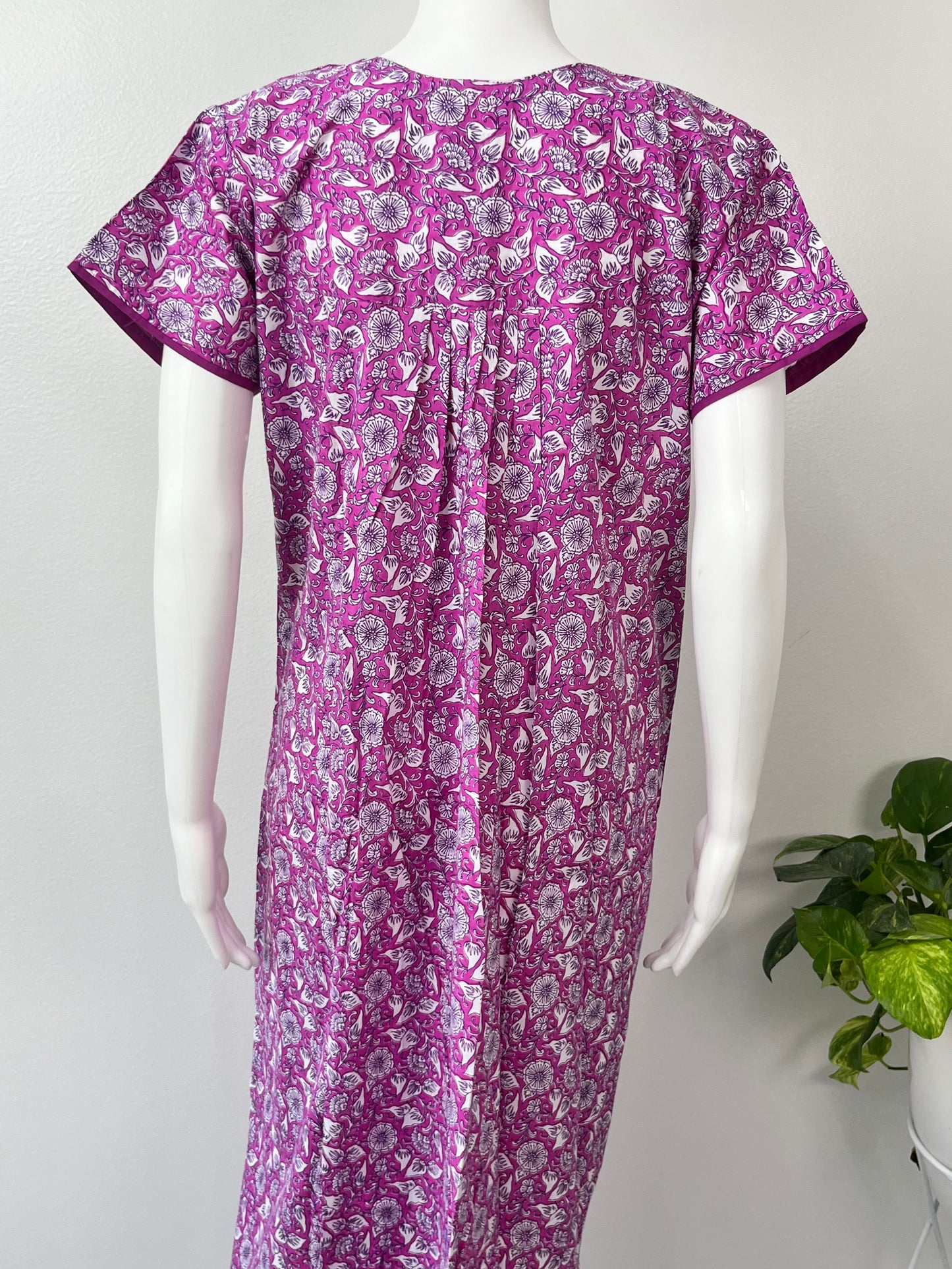 Purple Pleated 100% Cotton Nightgown with delicate Embroidery
