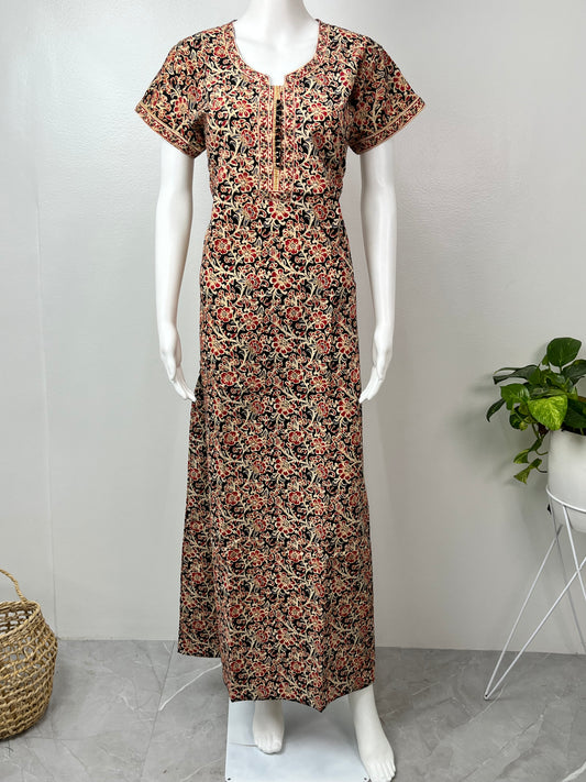Kalamkari Black 100% Cotton Printed Elegant Nighty