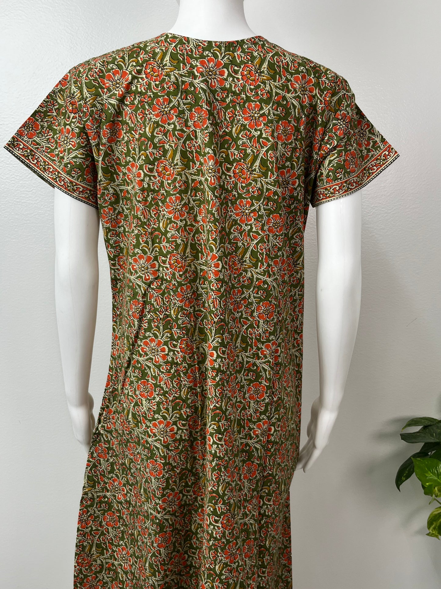 Olive Green Printed Pure Cotton Nightgown For Women