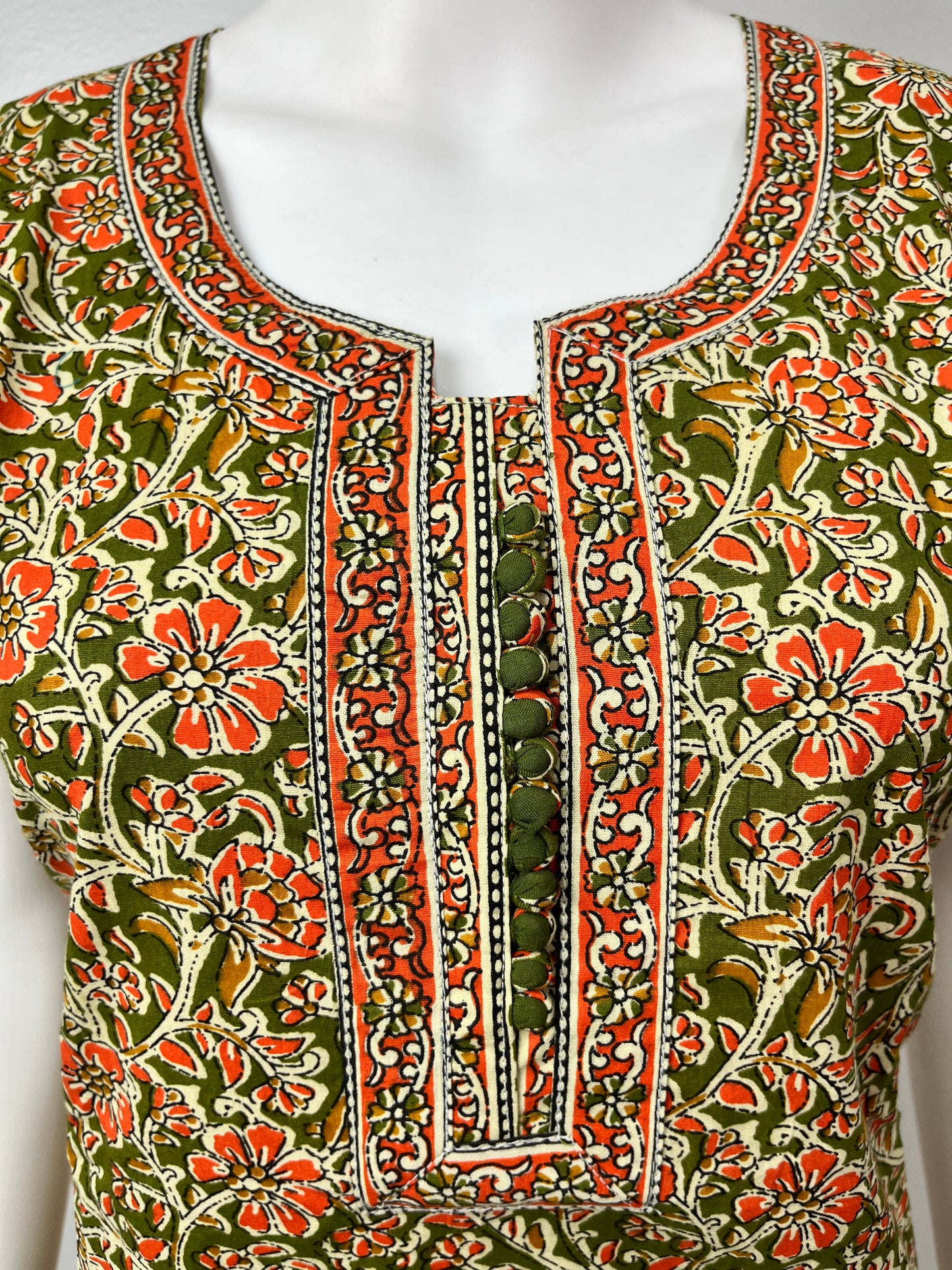 Olive Green Printed Pure Cotton Nightgown For Women