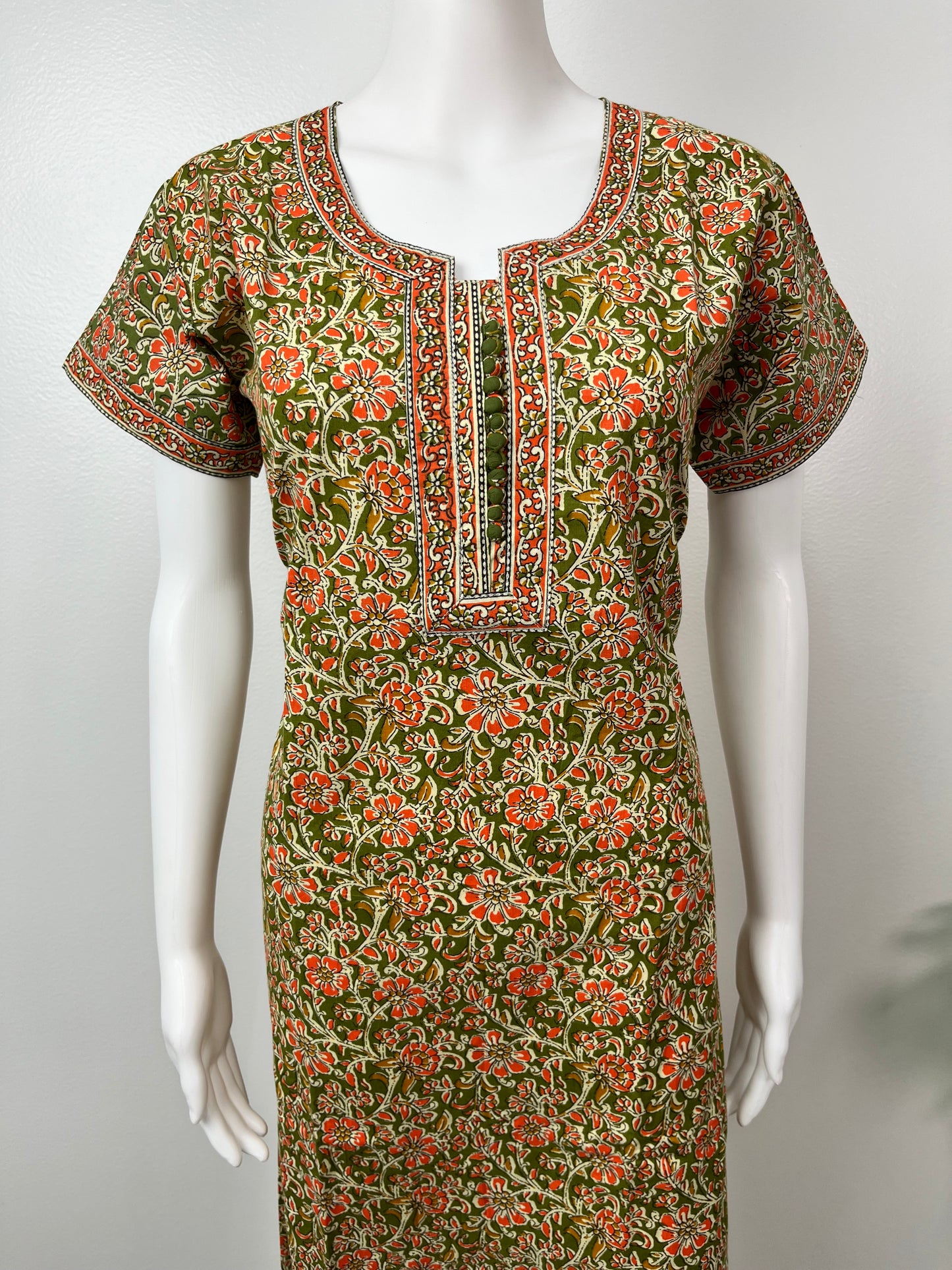 Olive Green Printed Pure Cotton Nightgown For Women