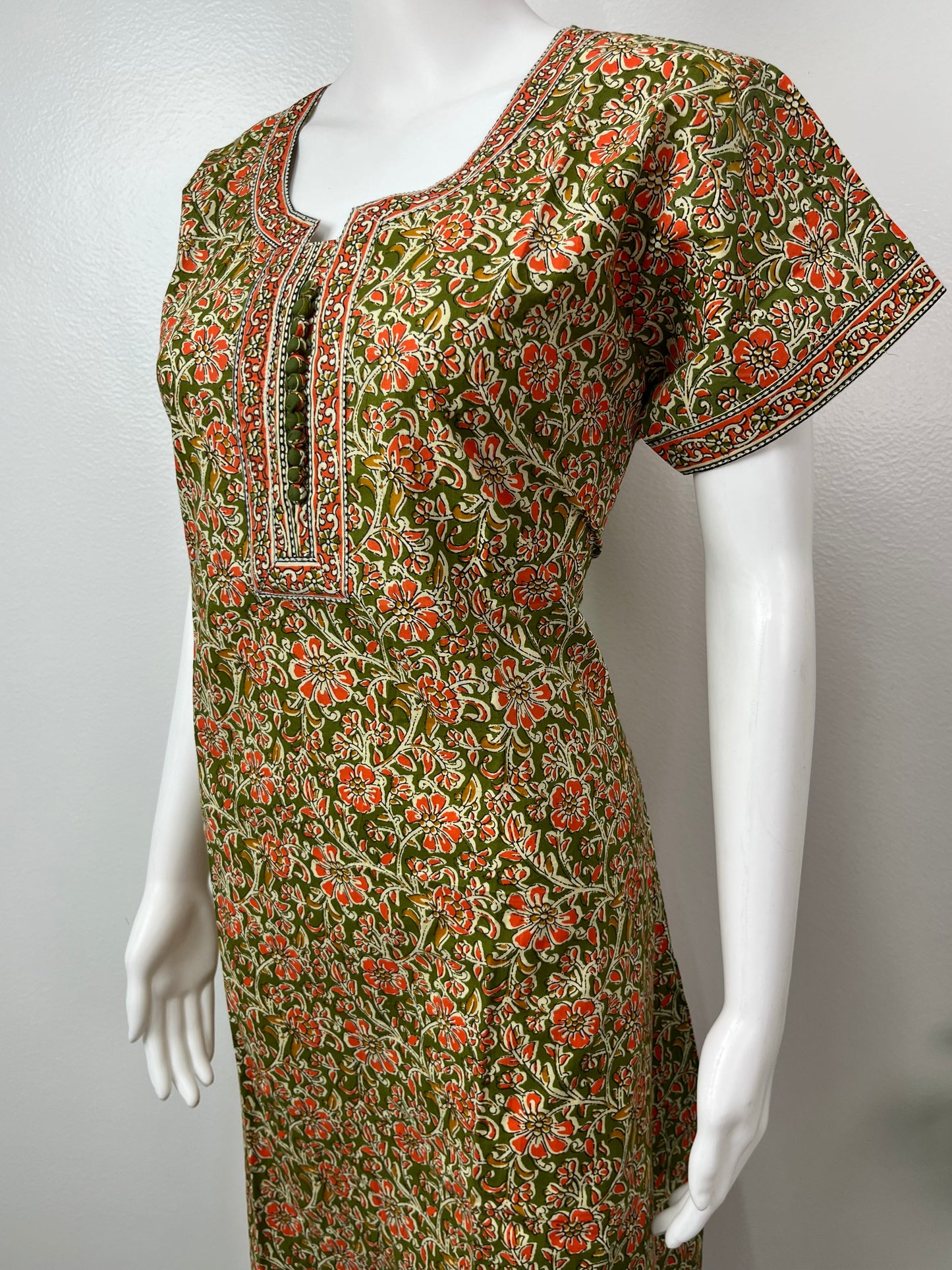 Olive Green Printed Pure Cotton Nightgown For Women