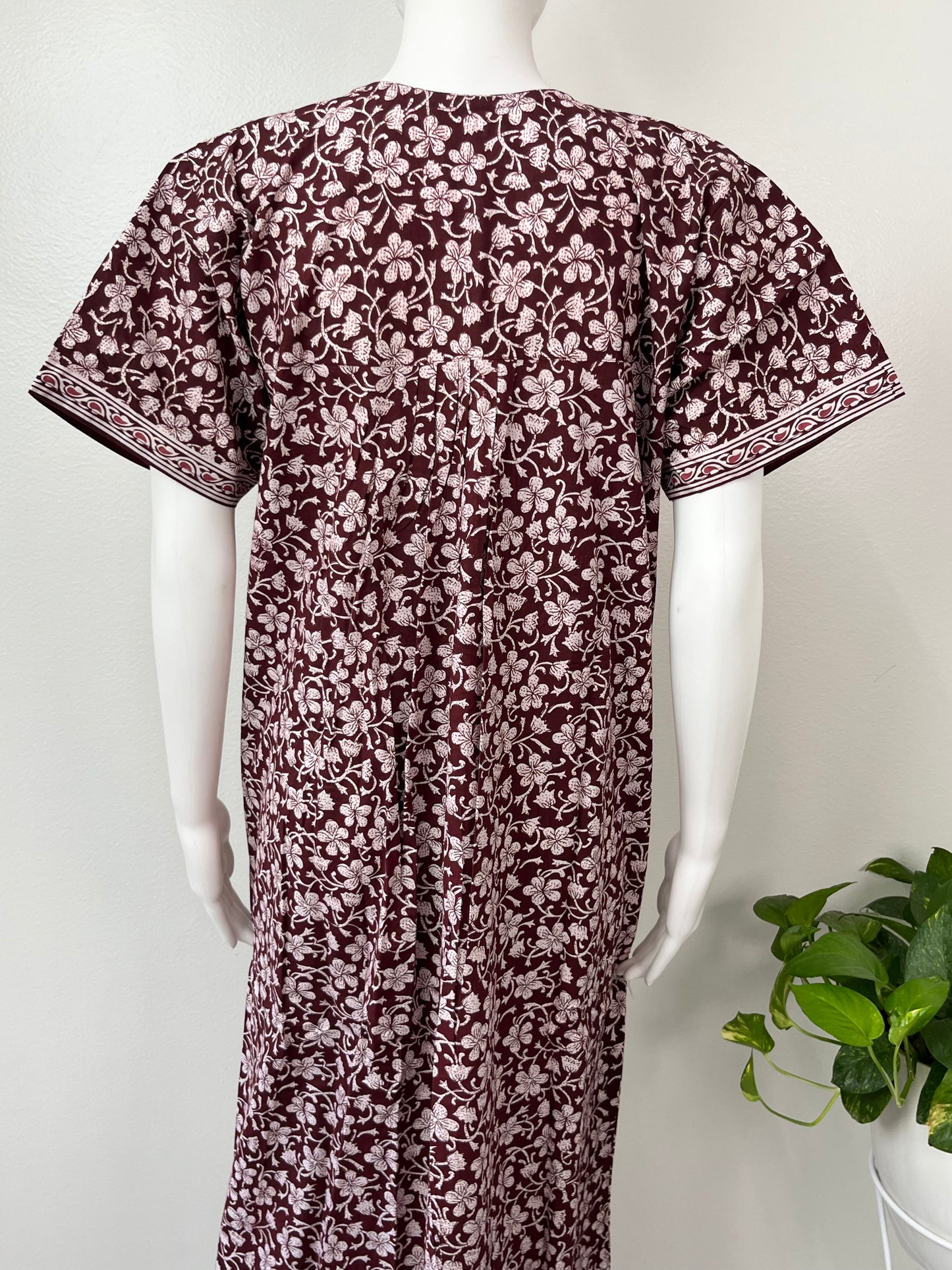 Maroon Pleated 100% Cotton Nighty for Women