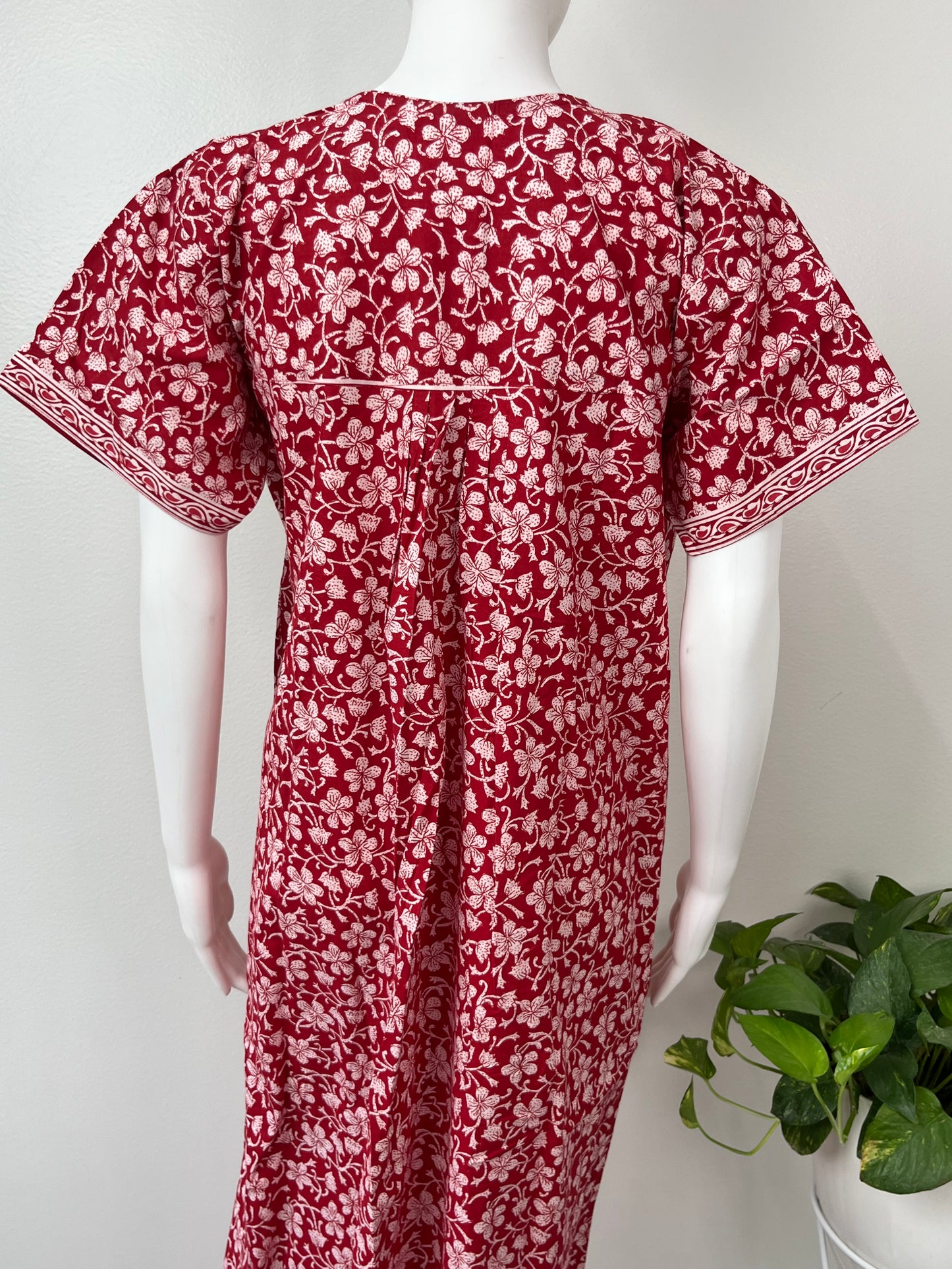 Red Floral Printed Pure Cotton Nightgown for Women