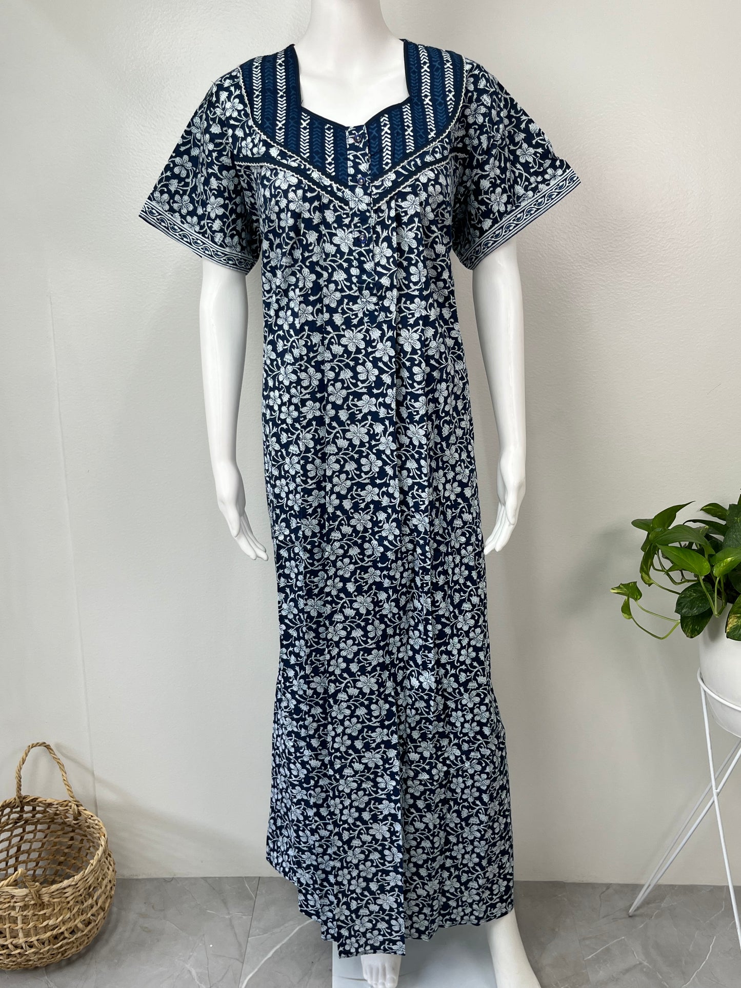 Navy Blue 100% Cotton Nighty Soft & Comfortable